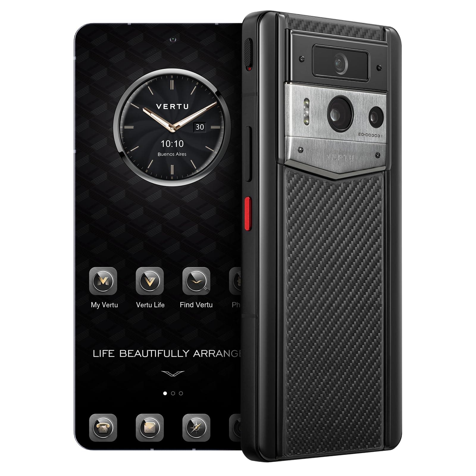 VERTU META 2 Carbon Fiber 5G AI Phone, Unlocked Android Web 3.0 Smartphone, 3 Systems, 50MP Camera, 120Hz 1.5K 1260×2800 AMOLED Display, Dual SIM, 65W Fast Charge (Black(Silver Case), 512 GB)