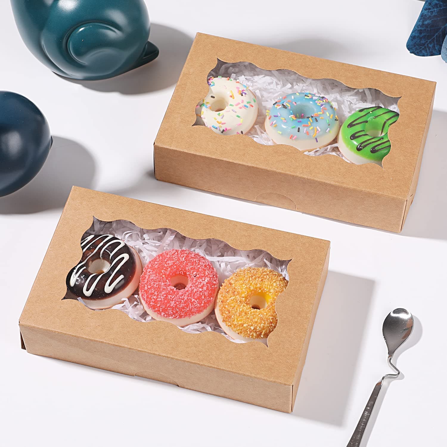 BAKEFY� 20 piece,kraft 6x3 x2 Inch Cookie Boxes White Bakery with Window Treat Gift Boxes for Chocolate Covered Strawberries, Macarons, Desserts, Candies, Baby Shower and Wedding