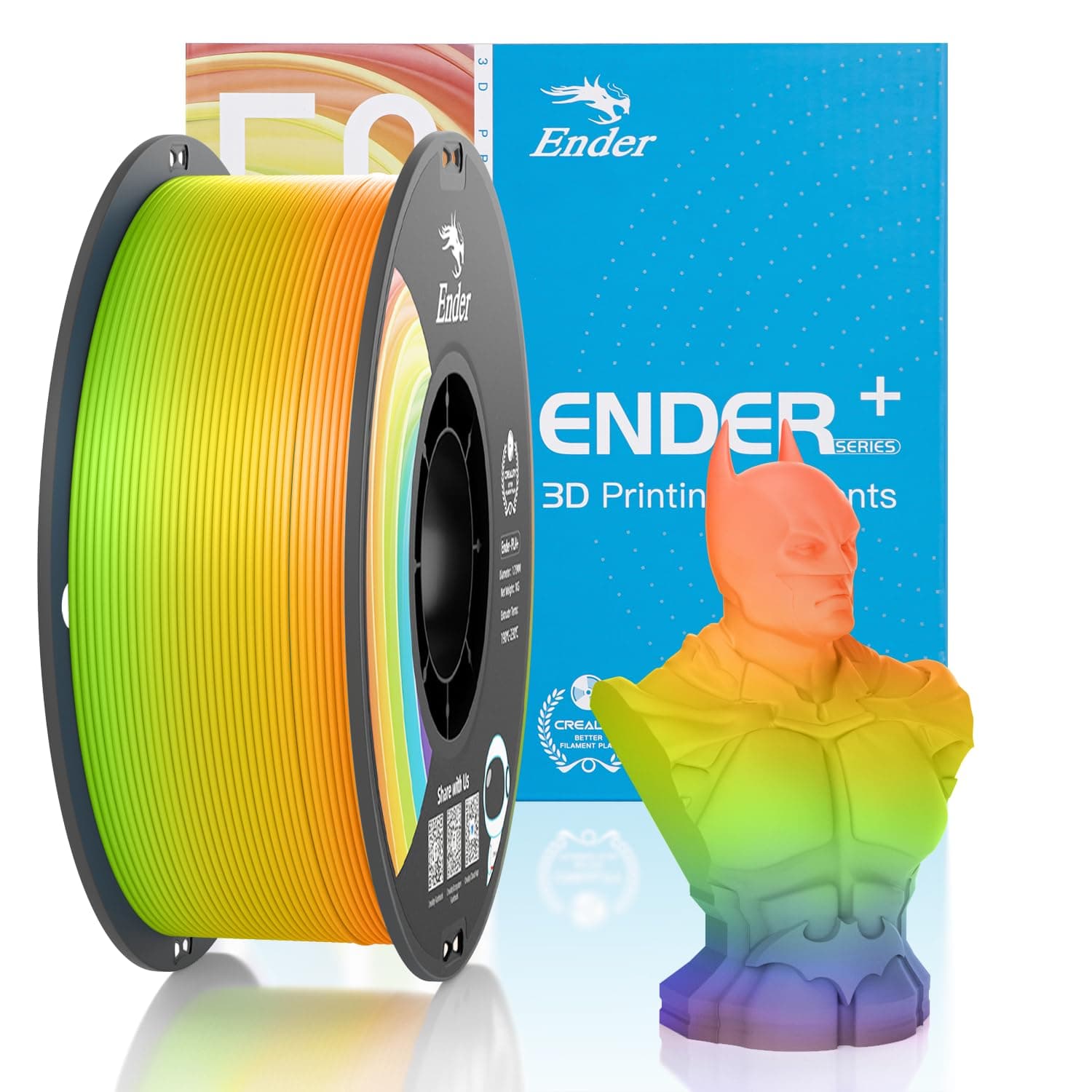 Official CREALITY 3D Printer Filament 1.75mm, Rainbow PLA+ Plus Pro Filament Toughness Upgraded, Ender PLA + Rainbow, 1kg Spool (2.2lbs), Dimensional Accuracy ±0.02mm, Fit Most 3D Printers