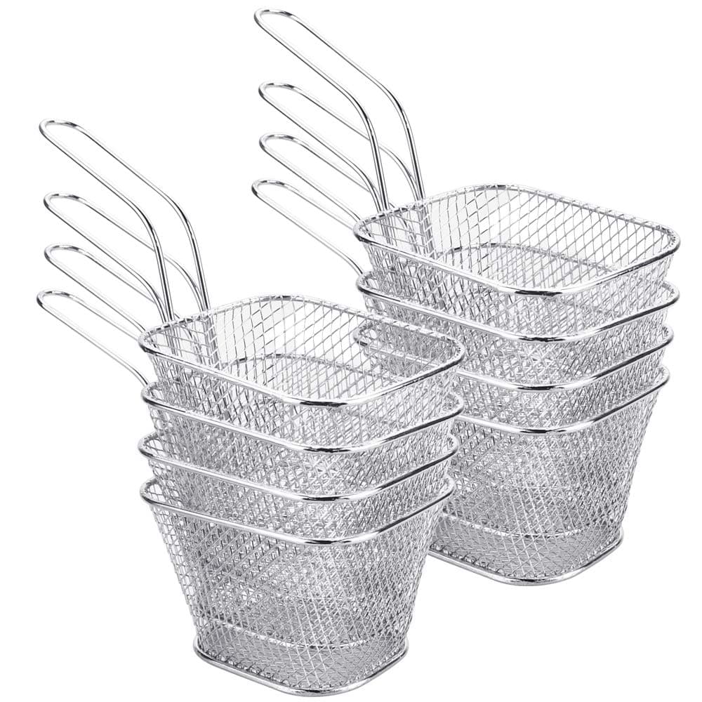 Chip Serving Frying Baskets Mini Chip Baskets with Handle 8Pcs Chef Chrome Fry Basket Set,Stainless Steel French Fry Cooking Tapas Food Presentation Gadget Tool for Shrimps Onion Rings