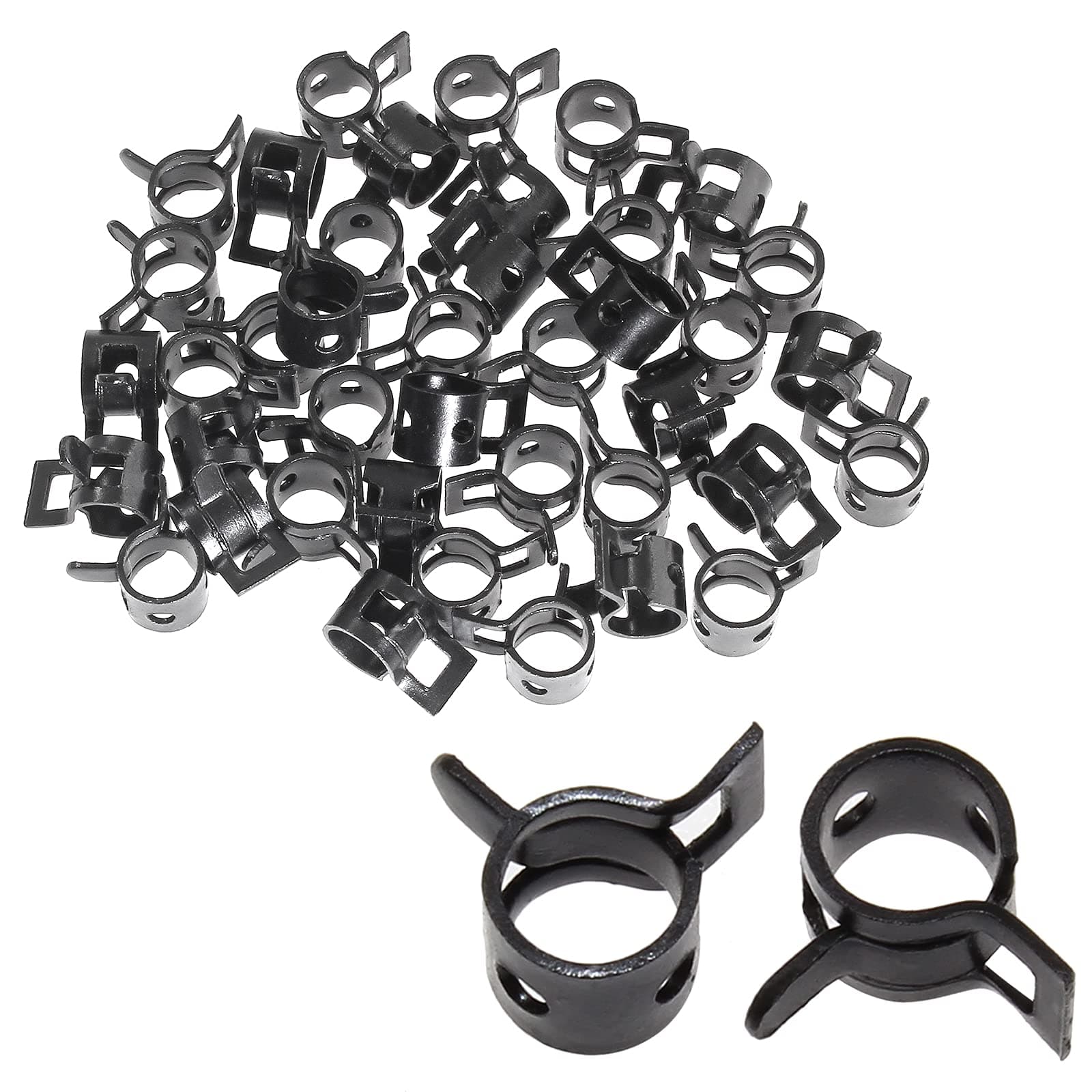 40 Pcs 1/4 ID Spring Band Type Clamps, 6mm Fuel Hose Clamps Fasteners, Black Spring Hose Clip for Fuel Hose Line Water Pipe Air Tube Silicone Hose, Fit 6.5-7.2mm OD Hose