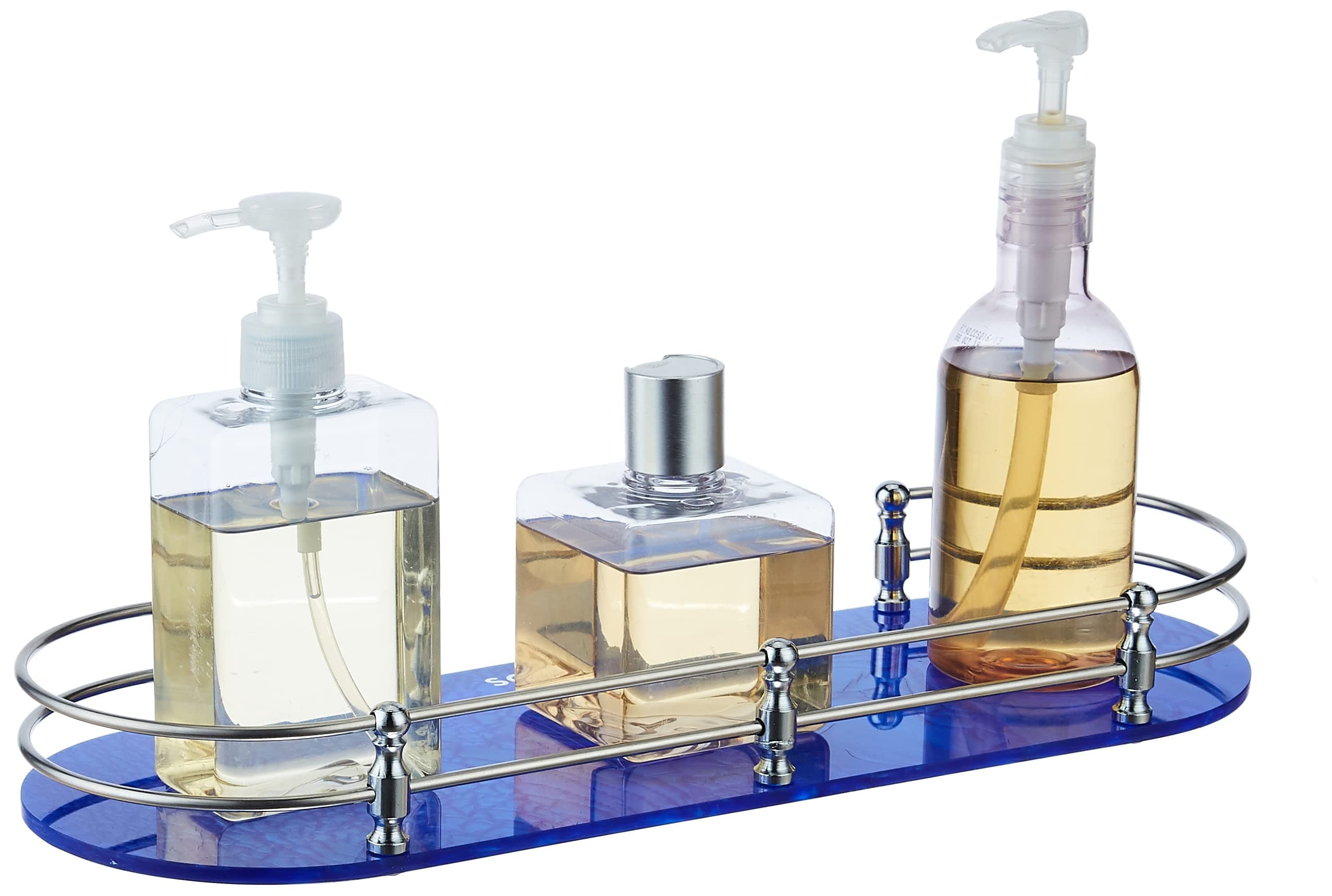 Amazon Brand - Solimo Premium Acrylic Glass Wall-Mount Oval Shelf with Heavy Rod, for Storing Bathroom and Home Accessories - (Blue, 15 x 5.5 inches, 1 Pc)