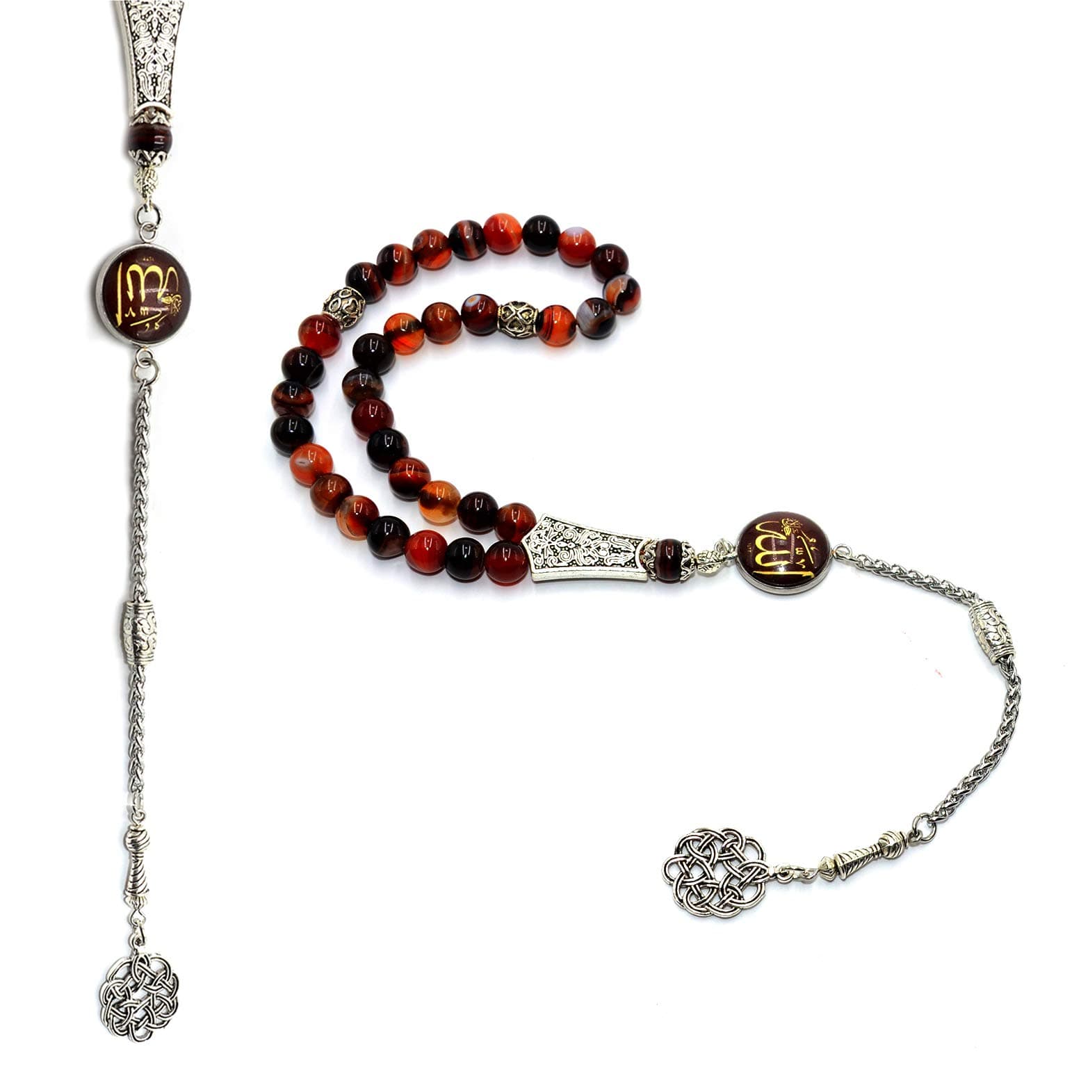 Special -ALLAH Tassel- Collection (8 mm -33 Beads) Worry Beads - Prayer Beads-Tesbih-Tasbih-Tasbeeh-Misbaha-Masbaha-Subha-Sebha-Sibha-Rosary (MIRACLE RED AGATE STONE)