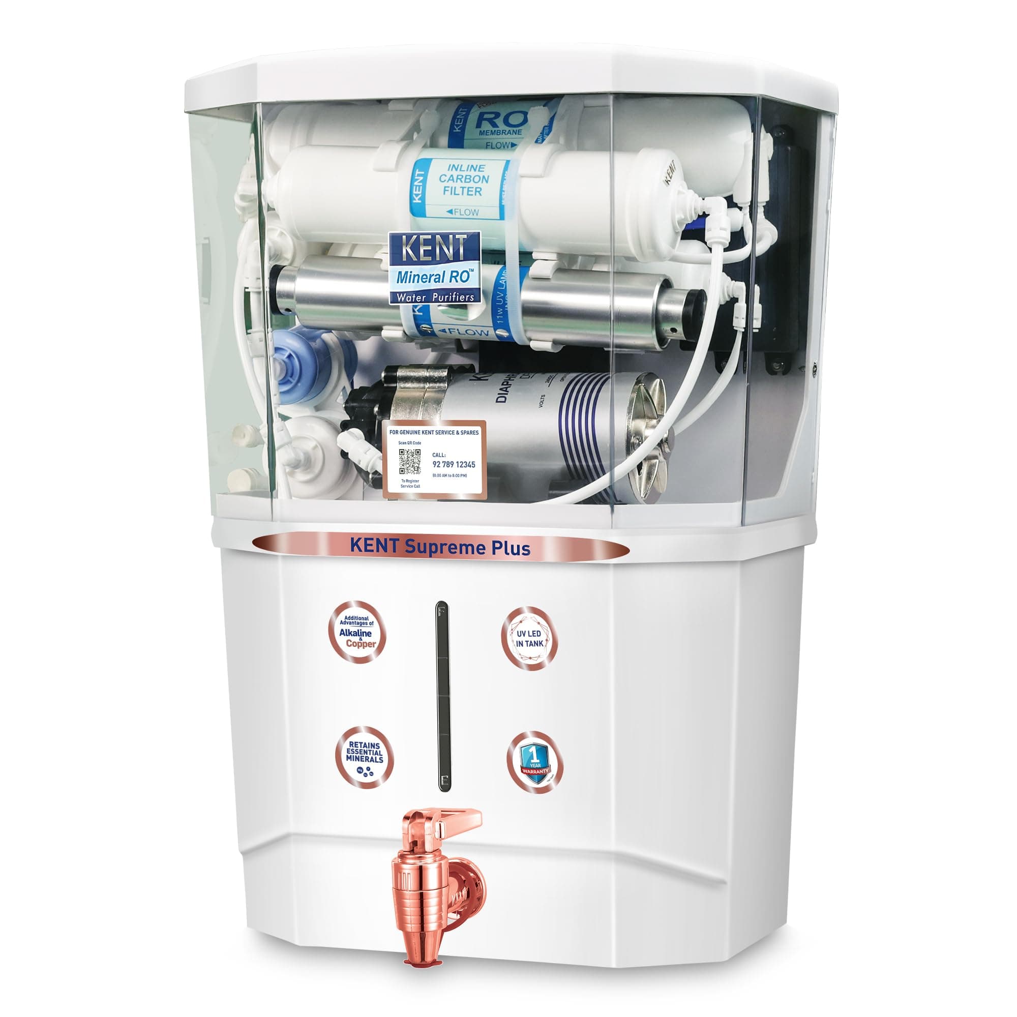 - Supreme Plus Alkaline+Copper RO Water Purifier | RO+UV+UF+Alk +Cu+TDSControl+UV LED Tank|Advanced ROTech for Sabse Shudh Paani | Auto Flush | 8L| 20LPH | Ideal for Borewell/Tanker/Municipal Water