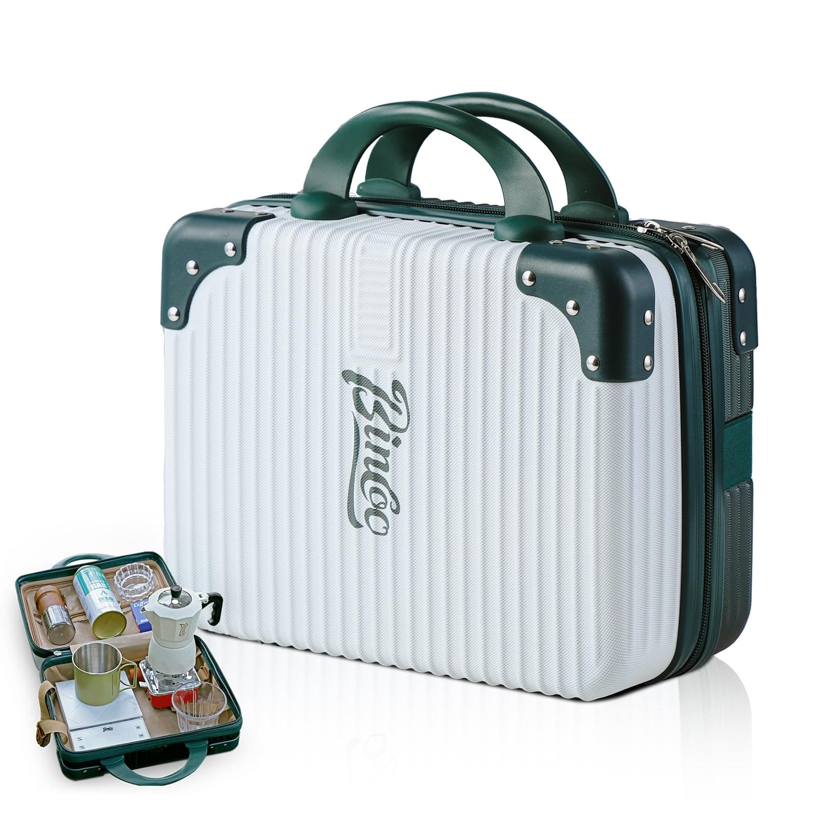 Bincoo Coffee Maker Travel Case 10" for Barista Espresso Machine Travel Case Waterproof-Coffee Maker Storage Bag with Comfortable Hand Hold Belt, Suitable for Travelling, Office, Camping (White and green)