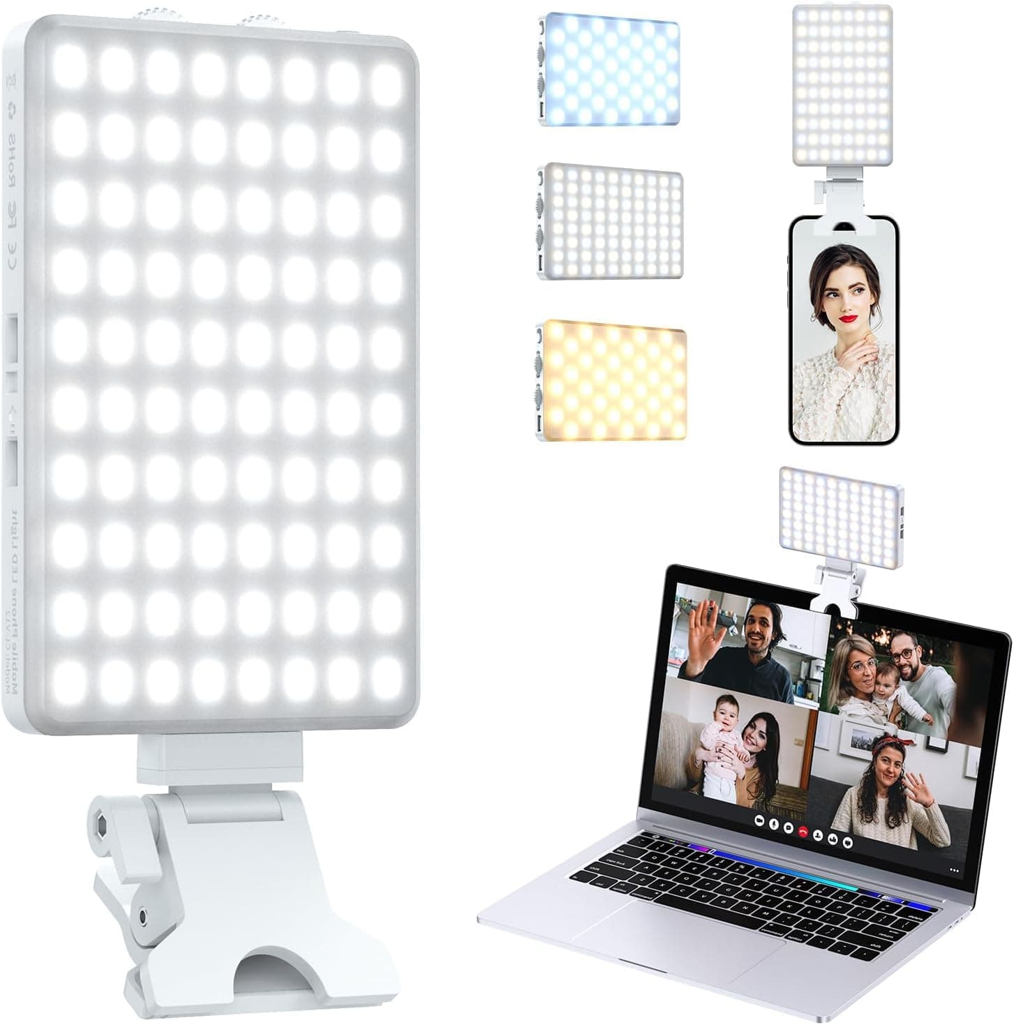 - (LT-001) LED Video Conference Light Kit with Clip for iPhone/Tablet/Laptop, Dimmable CRI 95+ with 3 Light Modes, Built-in 2000mAh Battery for Zoom Calls/Remote Working/Live Stream/Selfies