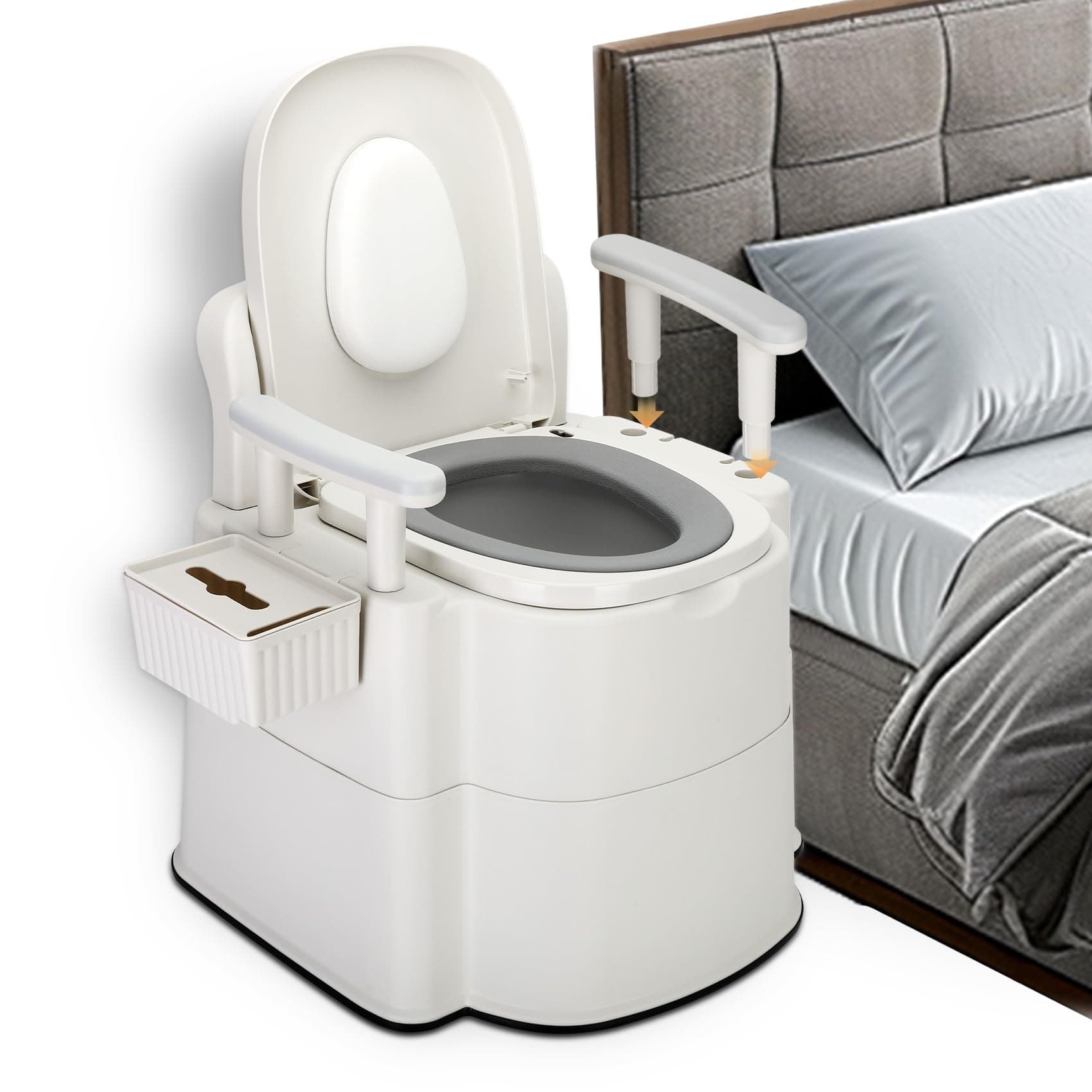 Upgraded Safety Commode Toilet for Elderly and Disabled (520 lbs),Potty Chair for Adults with Detachable Armrest,It's anti-odour potty chair for adults,bedside toilet,Easy Installation