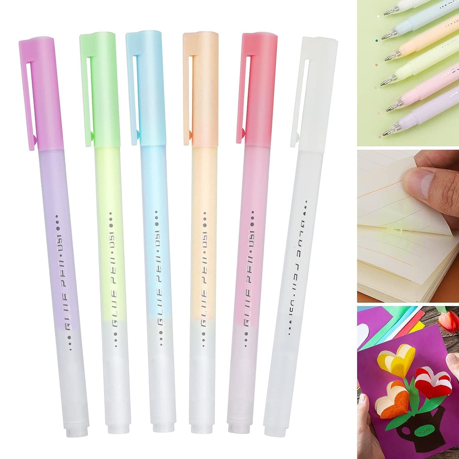 6 Pcs Quick Dry Glue Pen, Scrapbooking Glue Pen,Multi-Color Adhesive Glue Pens for Crafting DIY Drawing Papercrafts