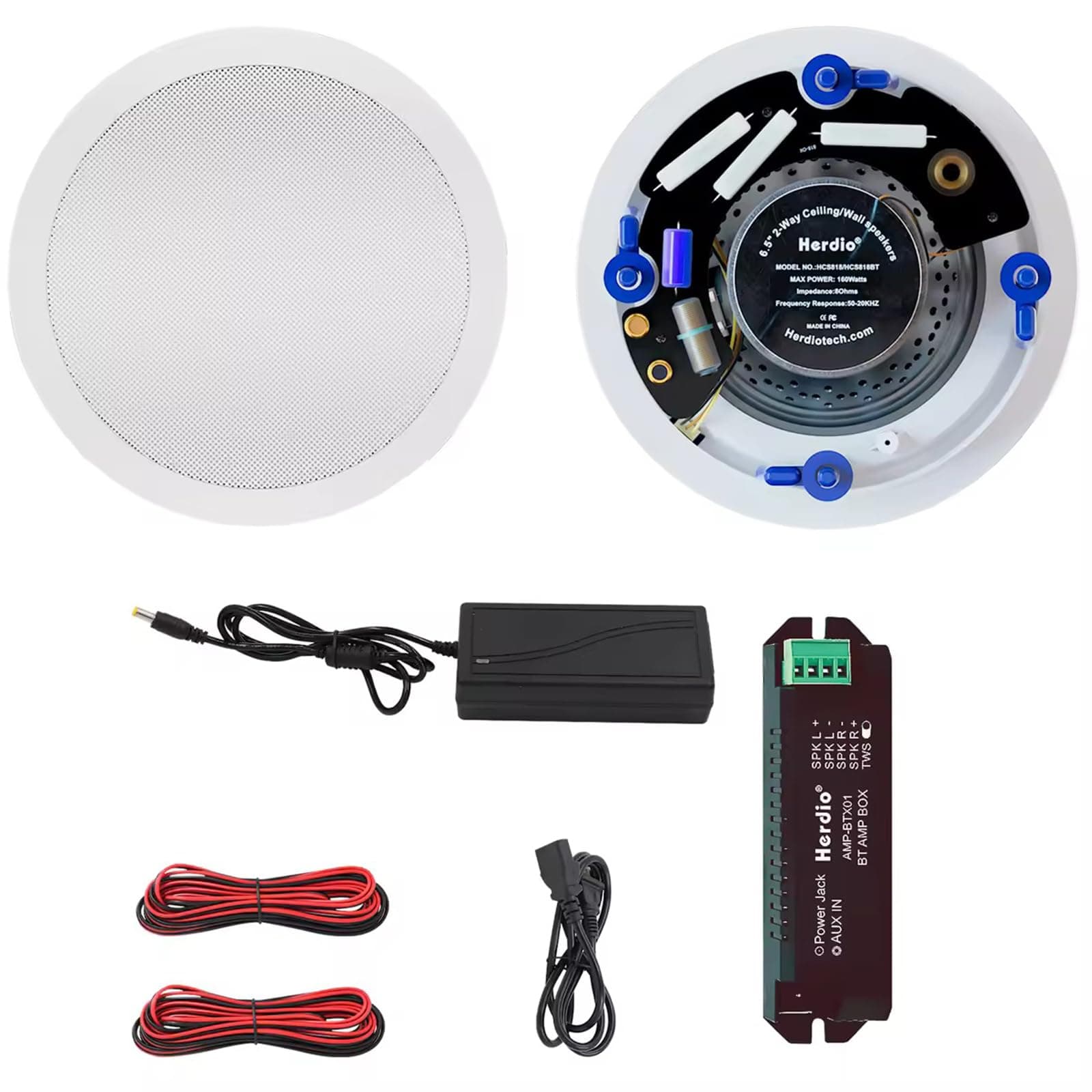 Herdio 6.5 Inches Bluetooth Ceiling Speakers 2 Way 320 Watts Flush Mount Sound Ceiling Speaker For Bathroom Bedroom Home Living Room