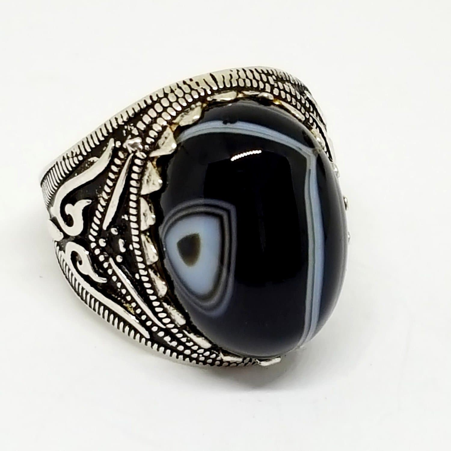akik stone handmade 925 sterling silver men ring natural black agate aqeeq