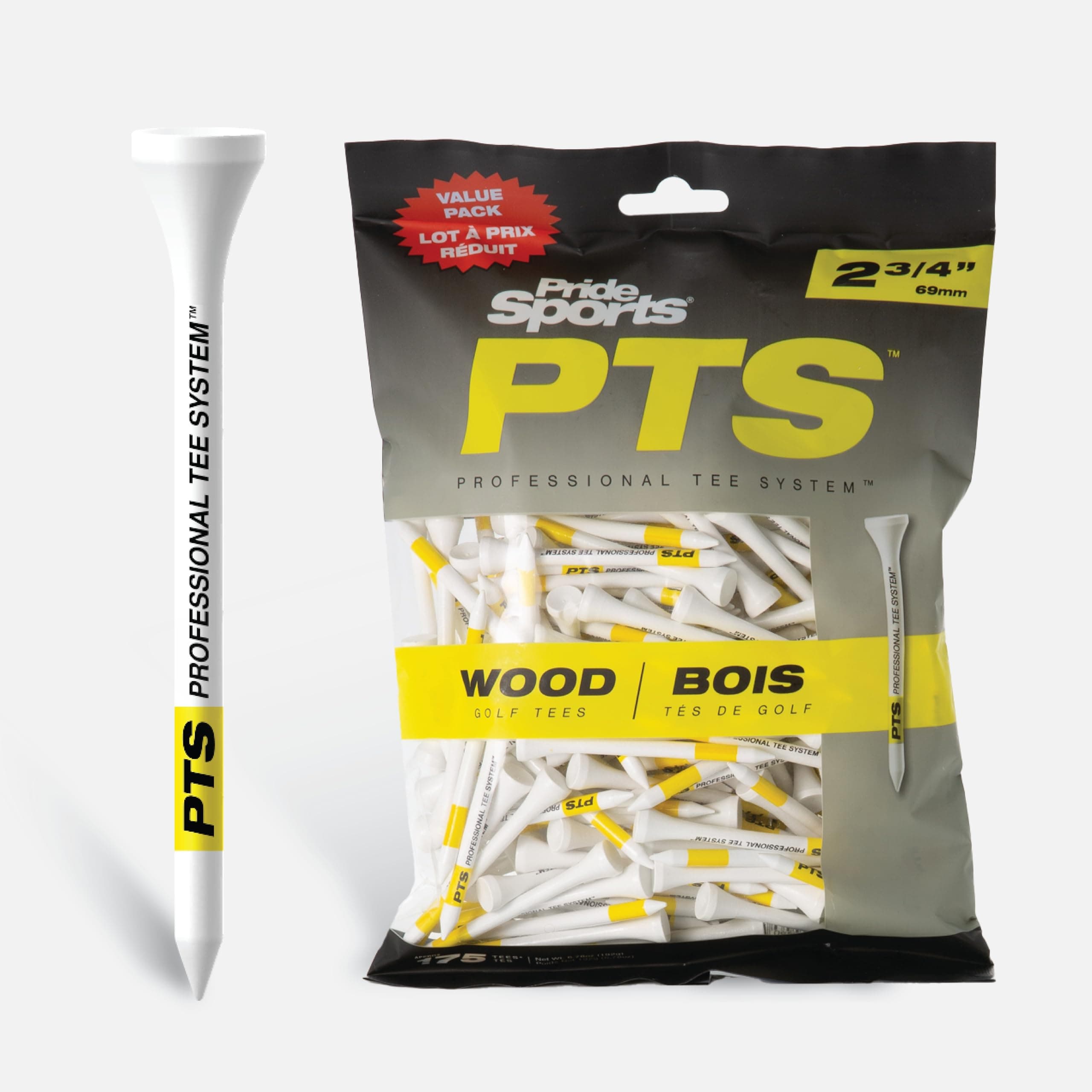 PTS Wood Golf Tees | 175 Count, 2-3/4 Inch | #1 Wood Tee on Tour | Best for Drivers & Woods