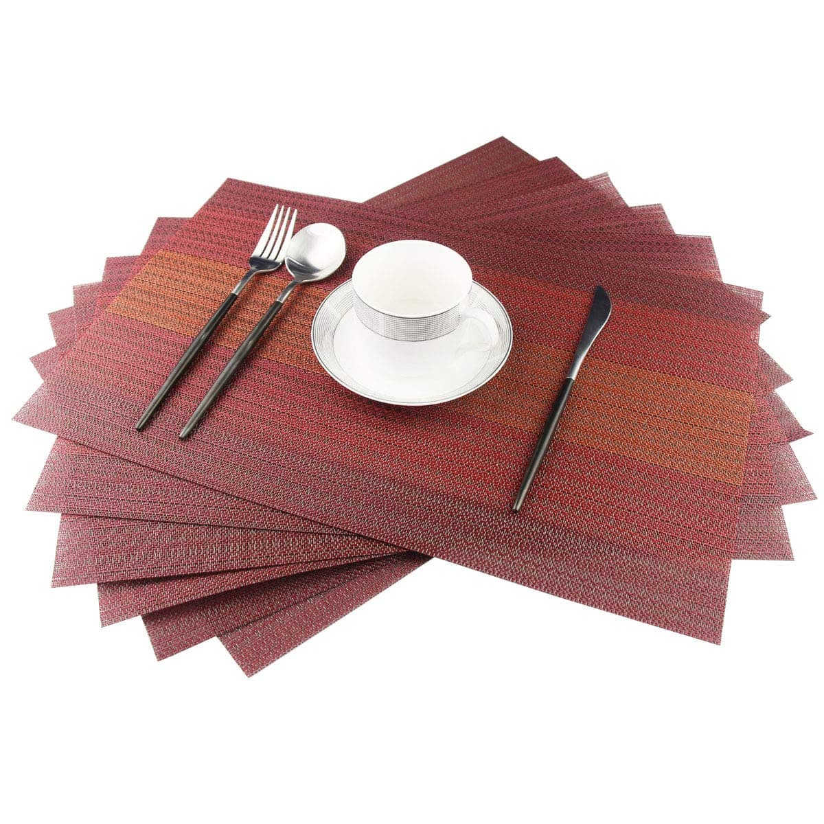 Bright Dream Placemats Sets of 6 Kitchen Table Mats Washable Woven Vinyl Heat Resistant (6,Red)