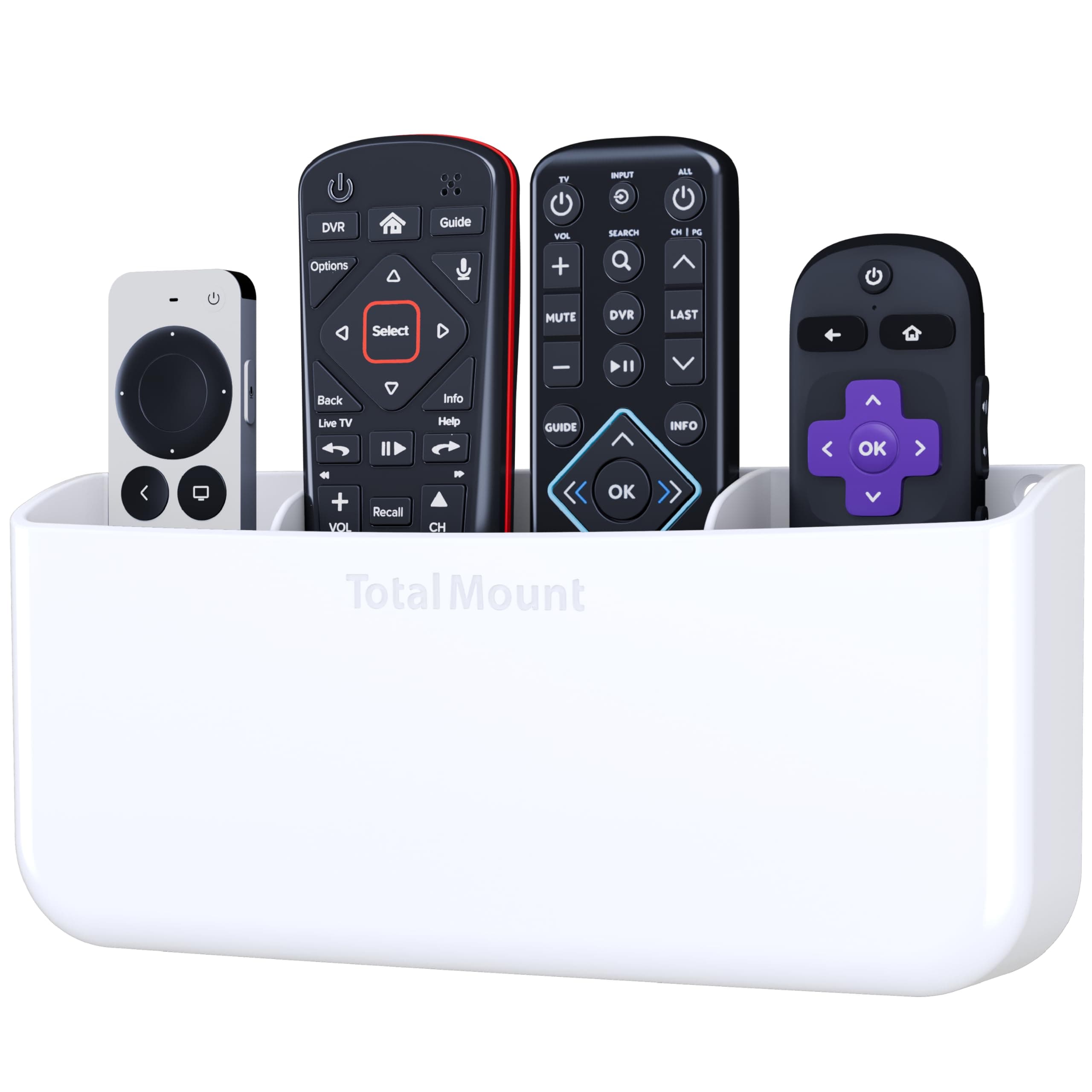 Hole-Free Remote Holder – Eliminates Need to Drill Holes in Your Wall (Premium White Holder for 3 or 4 Remotes)