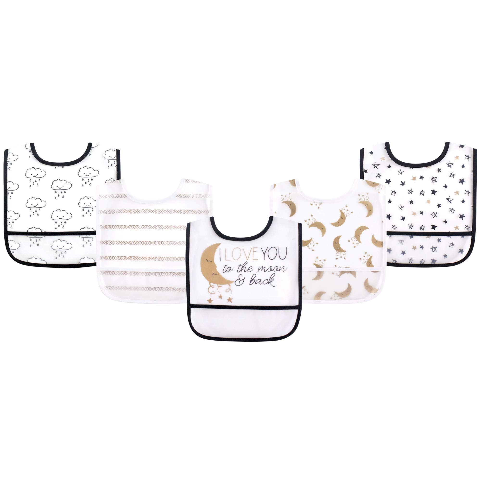 Yoga Sprout Waterproof Bibs, 5 Pack, Metallic Moon