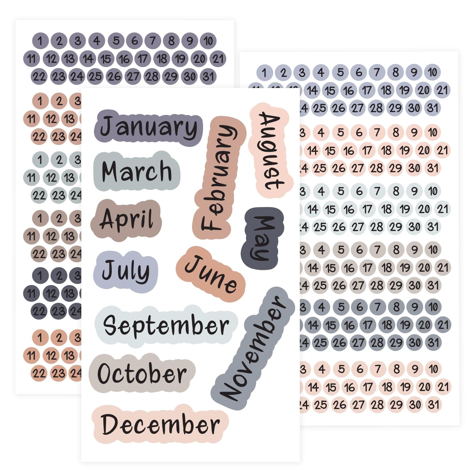 Date Dots 12 Months, Joyfulmap Small Number Planner Stickers, 3 Sheet Morandi Color System journaling stickers, Perfect for To Do Lists and Planner Accessories