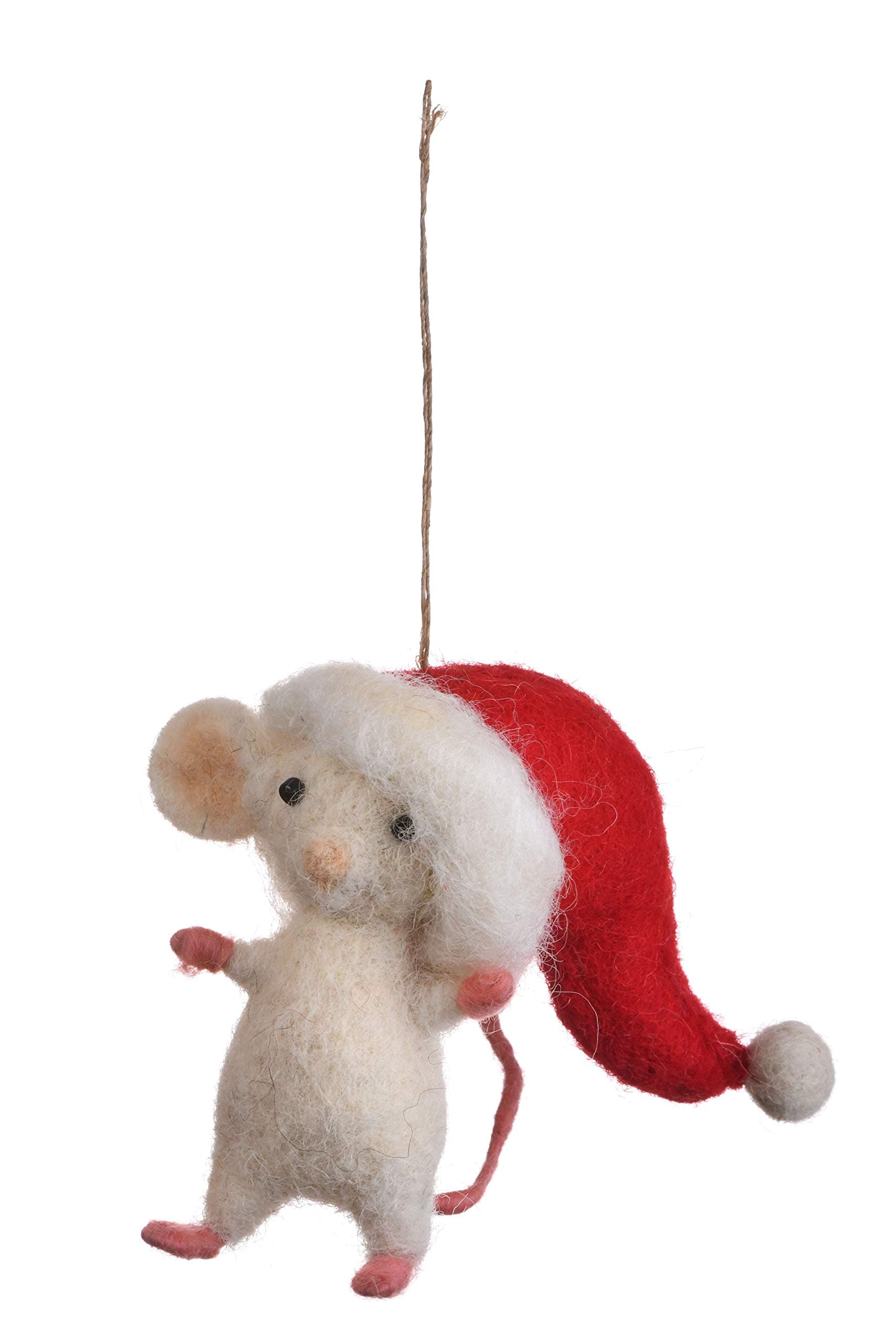 DeKulture Handmade Premium Wool Felt Elf Christmas Mouse Eco Friendly Needle Felted Christmas Xmas Tree Decoration Stuffed Ornament for Home Office Holiday Décor, 2.5X4.5X4.5 (LWH) Inches