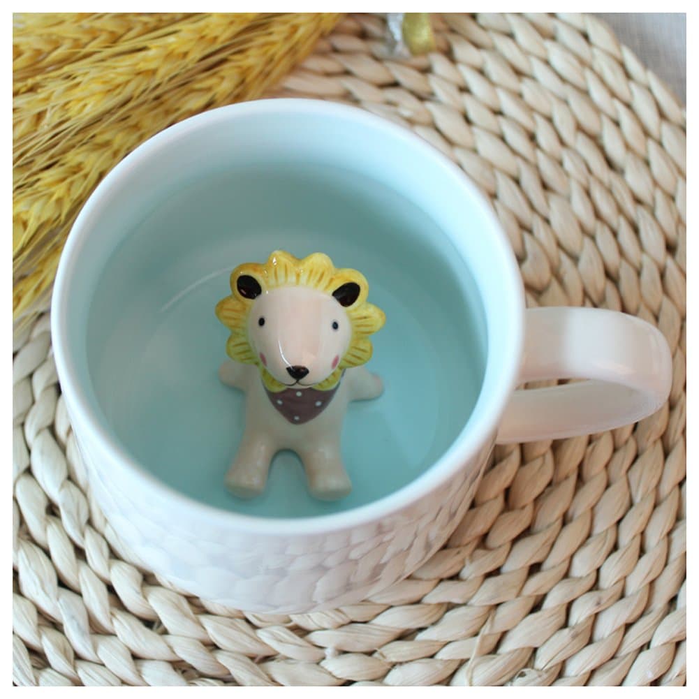 Kederastyle 3D Coffee Mug Animal Inside 12 oz with Cow, Cute Cartoon Handmade Figurine Home Ceramics Cups Morning Mugs