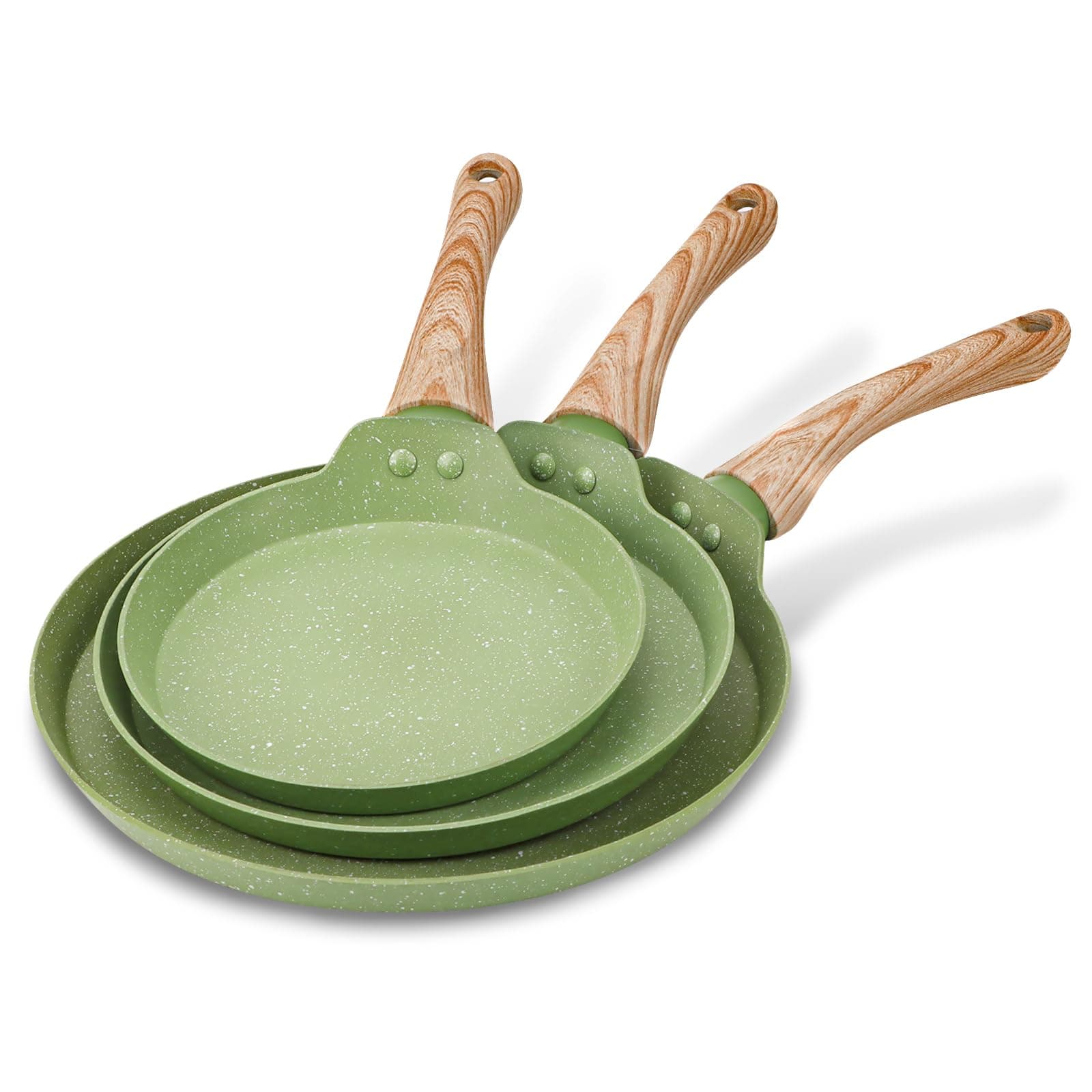 RETROSOHOOKitchen Nonstick Frying Pan Set, Egg Omelette Pans for Cooking Set, Gas Stove Induction Compatible Cookware Chef's Pan Gift,7"&8.5"& 10" (Green)