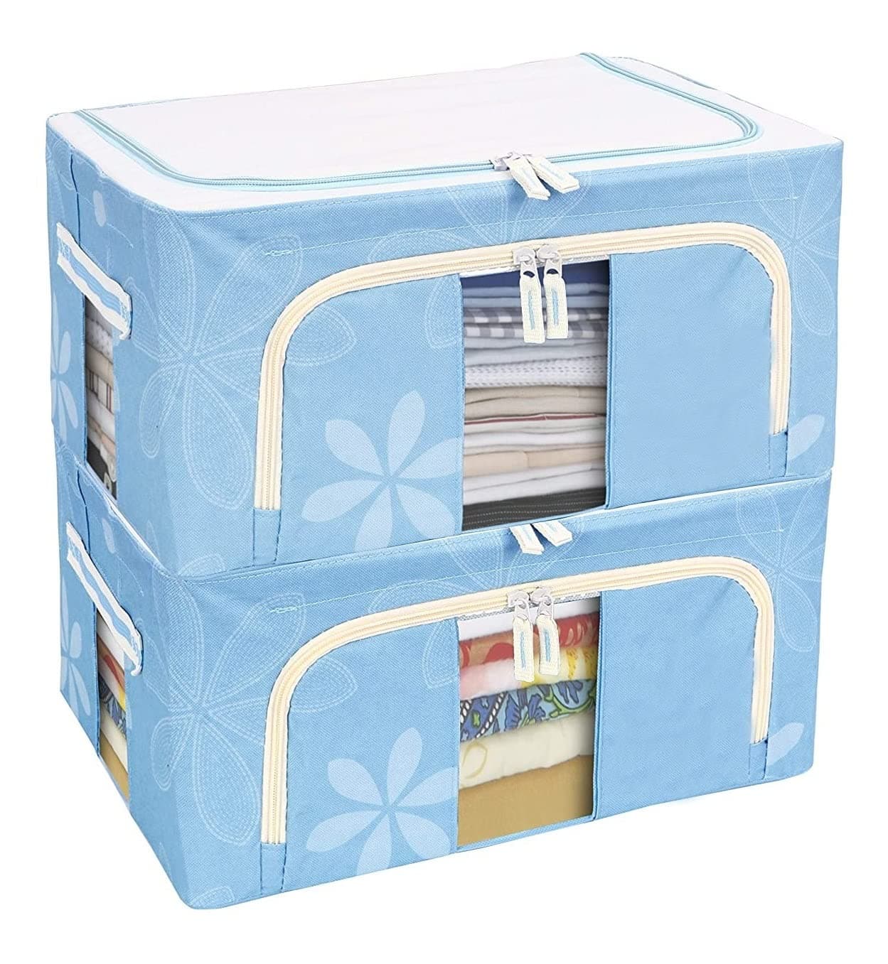 FLYNGOFoldable Steel Frame Clothes Organizer Storage Box for Wardrobe, Saree, Shirts, and Blankets (24 Ltr Pack of 2, Oxford fabric)