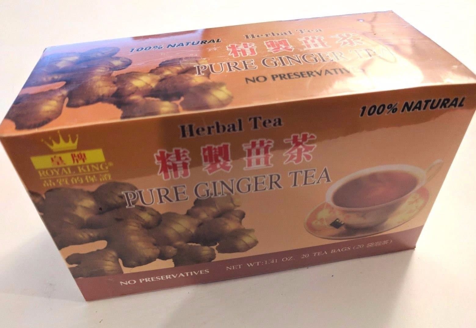 2 Boxes x 20 Tea Bags Royal King 100% Natural Pure Ginger Tea (40 Tea Bag Total)