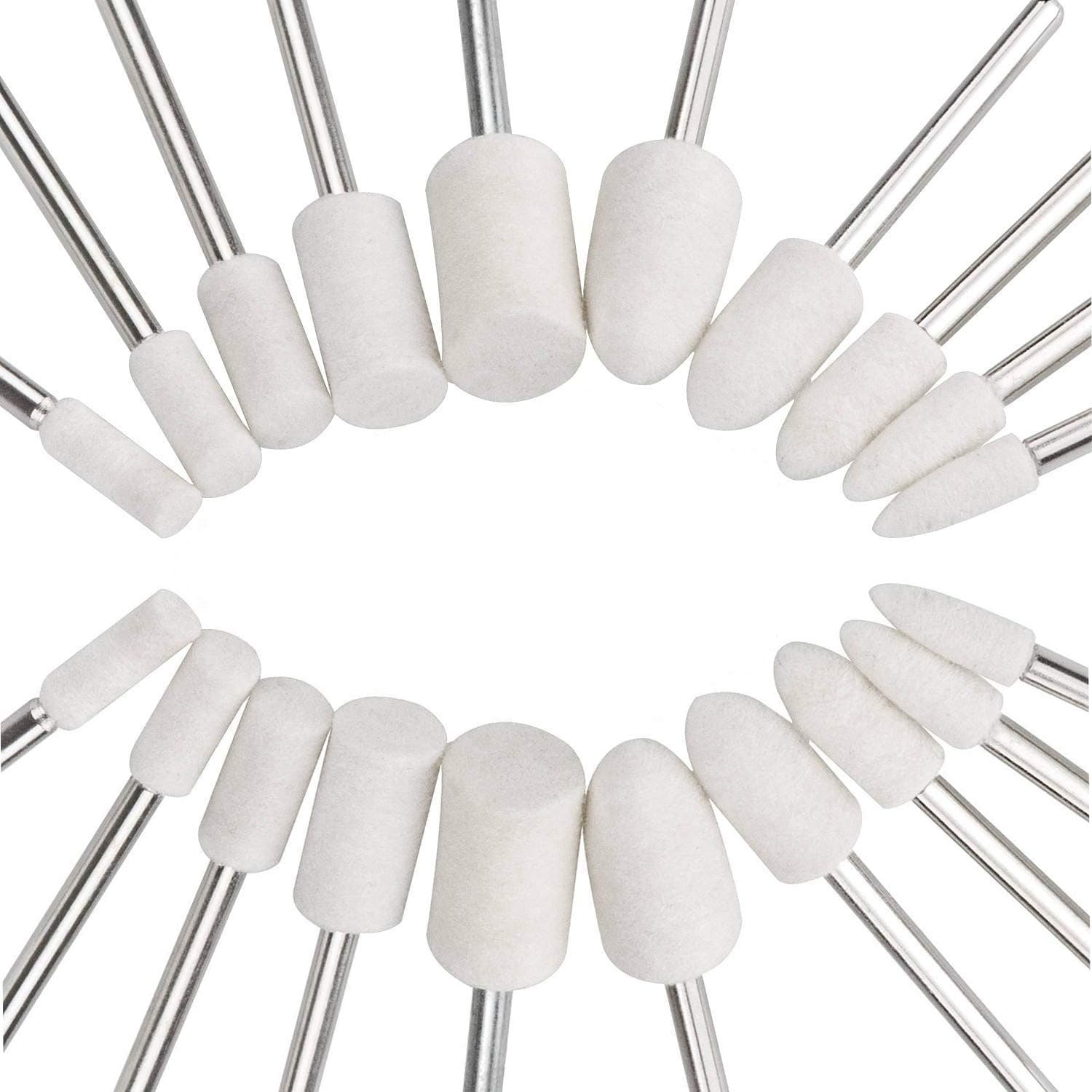 CertBuy 100PCS Wool Felt Mandrel Mounted Grinding Polishing Buffing Bits Polishing Watch Jewelry Accessories Attachment Set for Dremel Rotary Tool - 1/8 Inch Shank