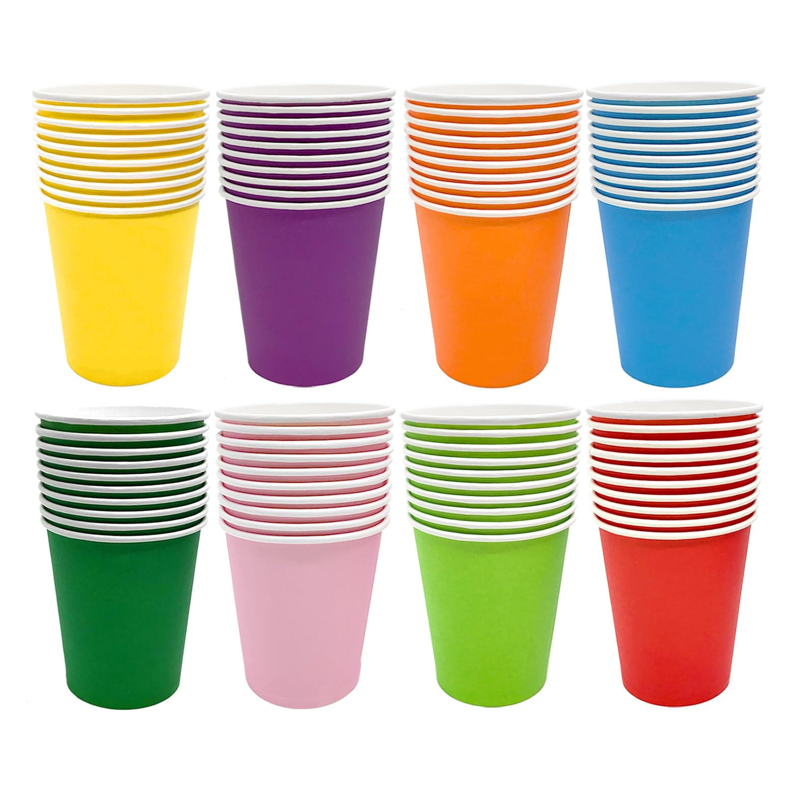 80pcs Paper Cups Party 9 Ounce Disposable Drinking Cups for Hot Drink Cold Drink 8 Multi Colors Rainbow Party Cups for Party Birthday Supplies DIY - 250ml Red Green Pink Blue Yellow Orange