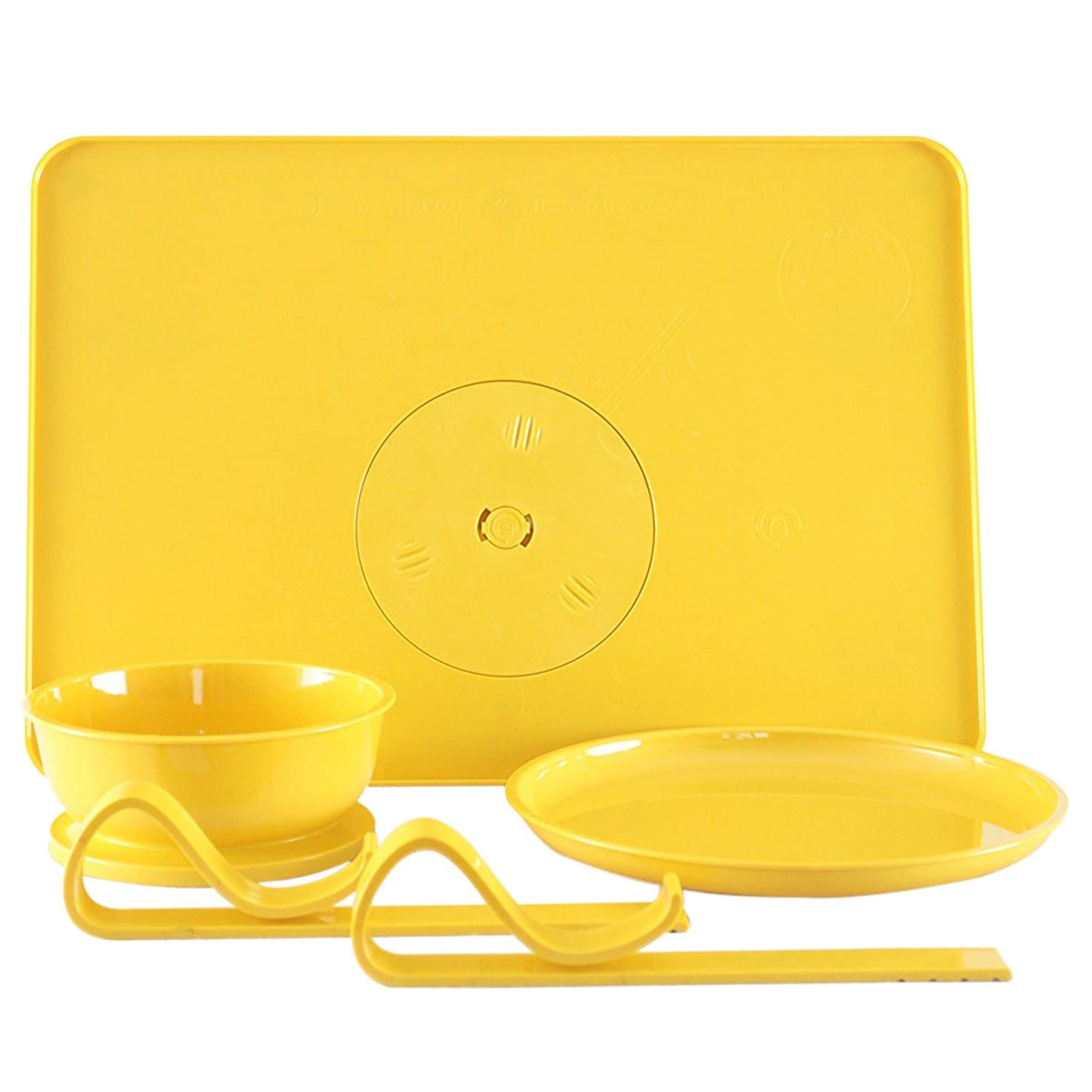 Kids Stay Put Dining and Dinnerware Set, Locking Bowl and Plate with Placemat Tray That Locks to Any Dinner Table, Perfect for Messy Infants or Children, Yellow