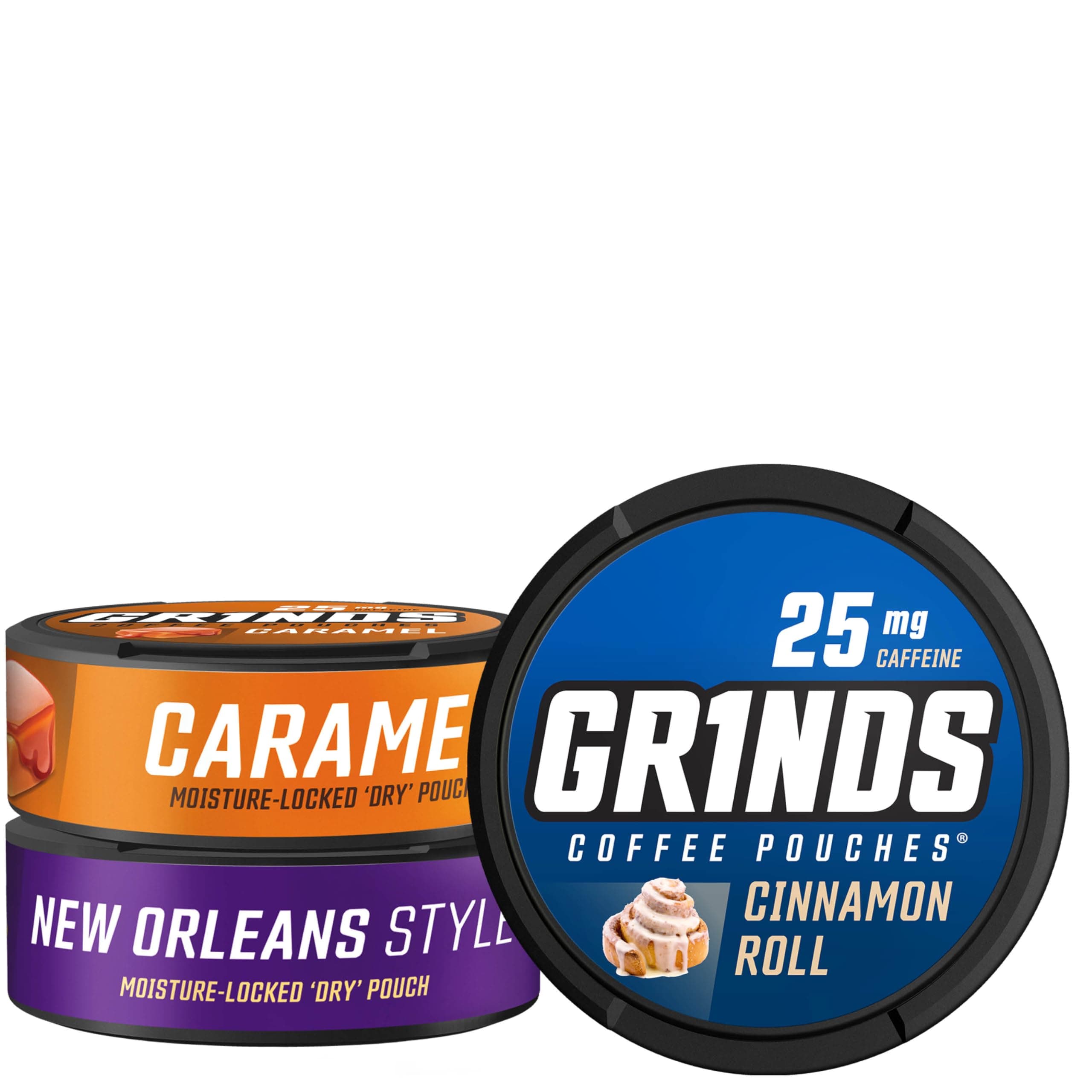 Coffee Pouches | New 3 Can Sampler | Caramel, New Orleans, Cinnamon Roll | 1 Pouch eq. 1/4 Cup of Coffee (New 3 Can Sampler Pack)