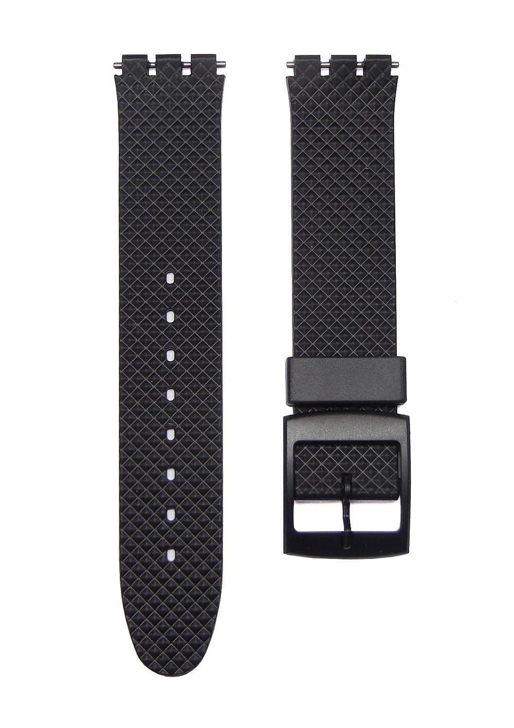 17mm Black Diamond Knurled Style Replacement Watch Band Compatible with Standard Gents Swatch Watch