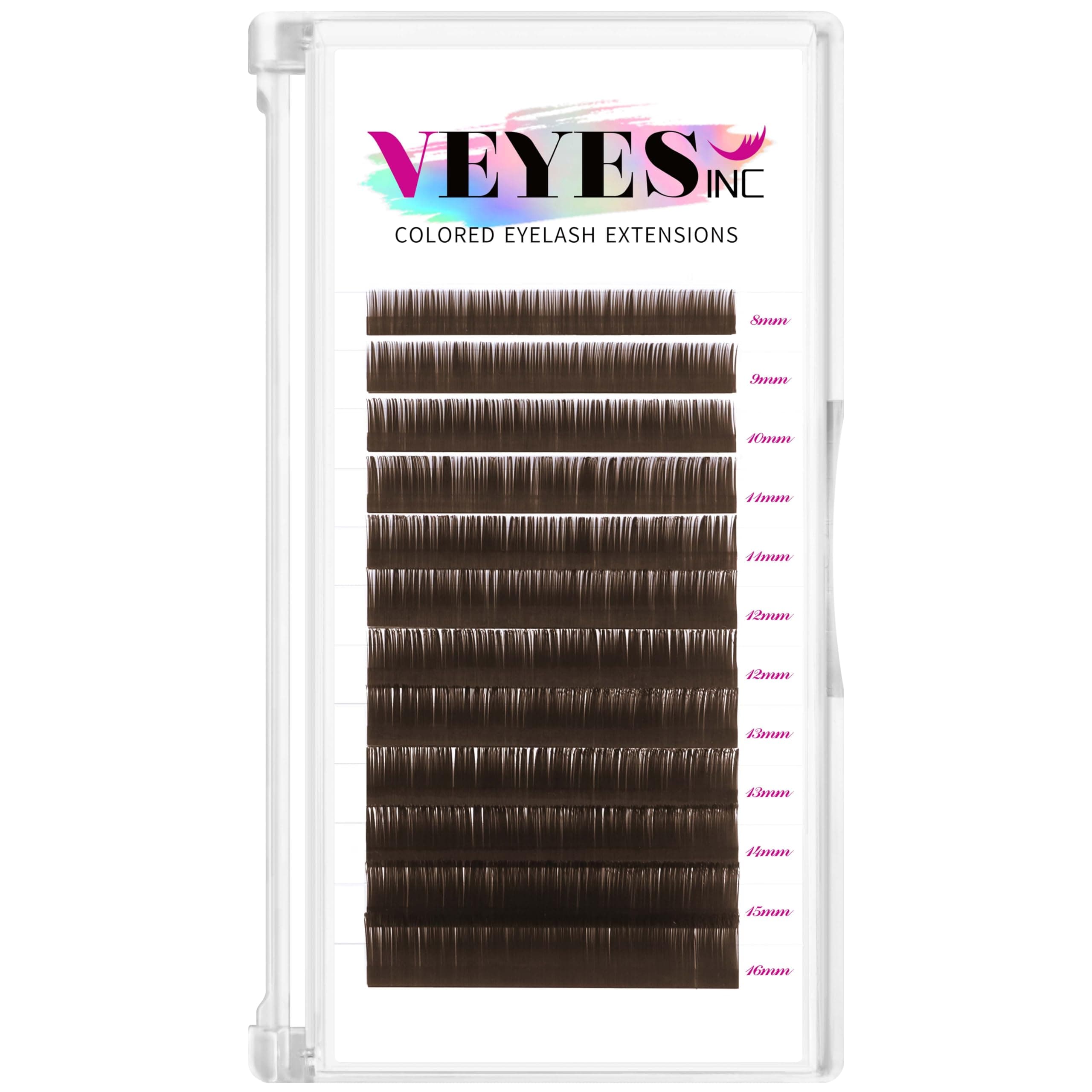 VEYES INC Colored Lash Extensions 03 05 07 15 C/D Curl 8-16mm Mixed Length Tray, Premium Individual Silk Eyelashes, Professional Supplies for Lash Techs (Dark Latte Brown 0.03 CC 8-16mm)