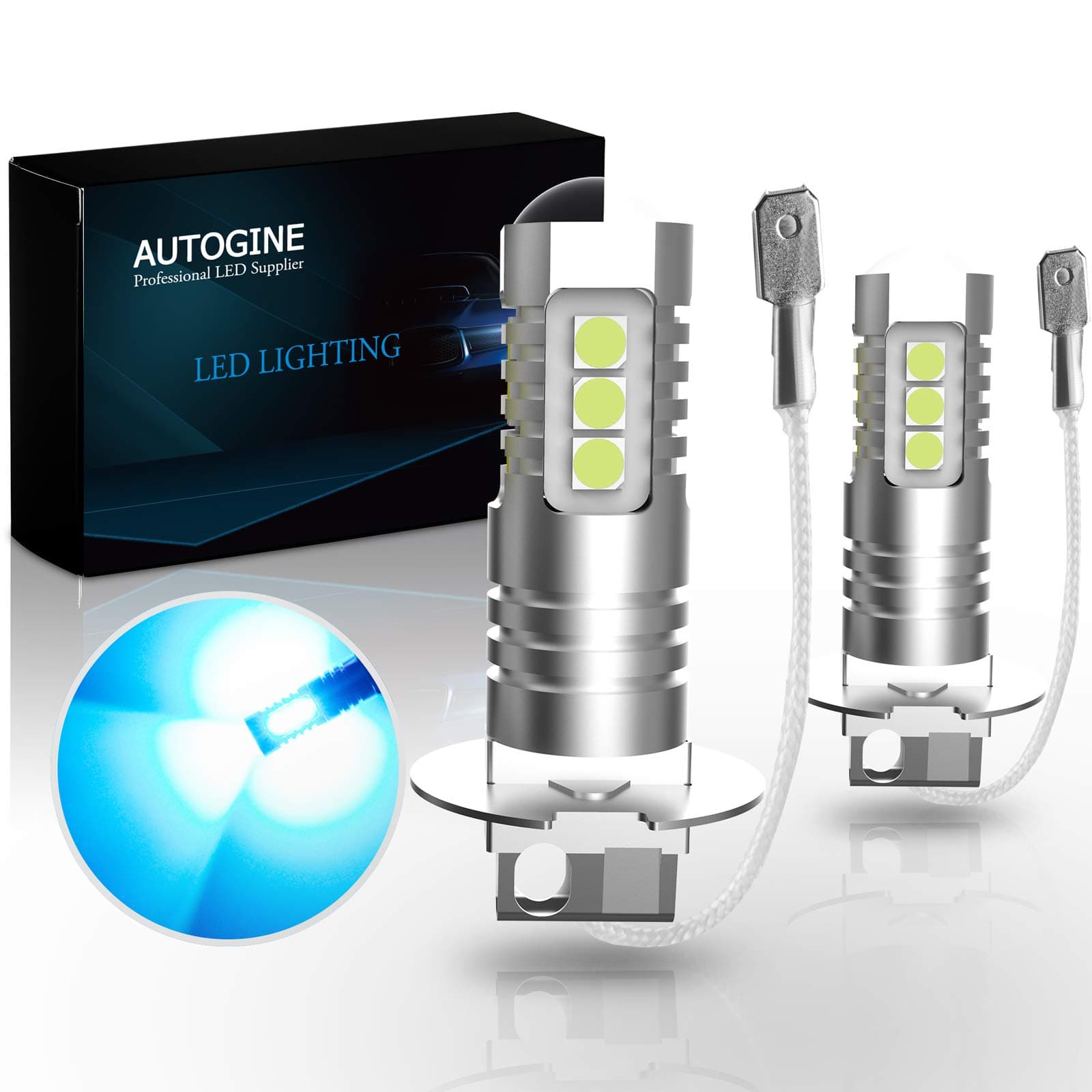 H3 LED Fog Light Bulbs, 2000 Lumens Extremely Bright 3030-SMD H3 LED Bulbs with Projector for Auto Motorcycle Cars Trucks SUV Fog DRL Lights(8000K Ice Blue)