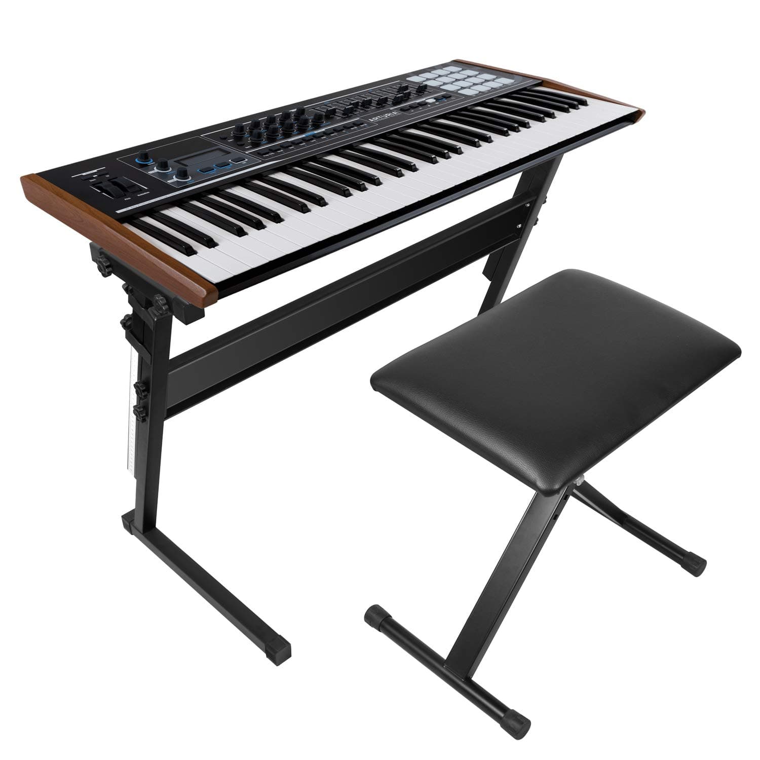 Kuyal On Stage Z-Shape Adjustable keyboards Stand with Piano Benches-Black(Z-Shape)