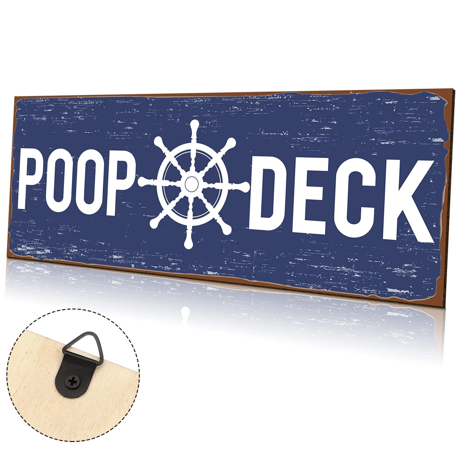 Jetec POOP DECK Sign Nautical Nursery Wall Decor Rustic Beach Bathroom Wood Sign Nautical Boat Decor Ocean Coastal Theme Decorations for Home Hanging for Ocean Bathroom 15.7 x 5.9 Inch(Blue)