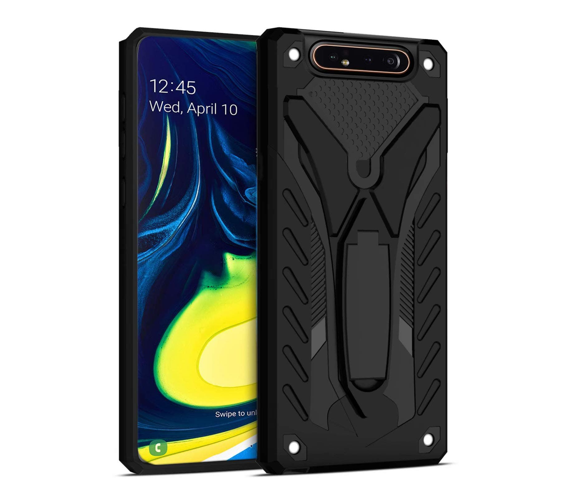 Galaxy A80 Case, Galaxy A90 Case,Full Body Protective Silicone Gel Personalised Phone Case with A Kickstand Holder for Samsung Galaxy A80/A90 (Armor Black)