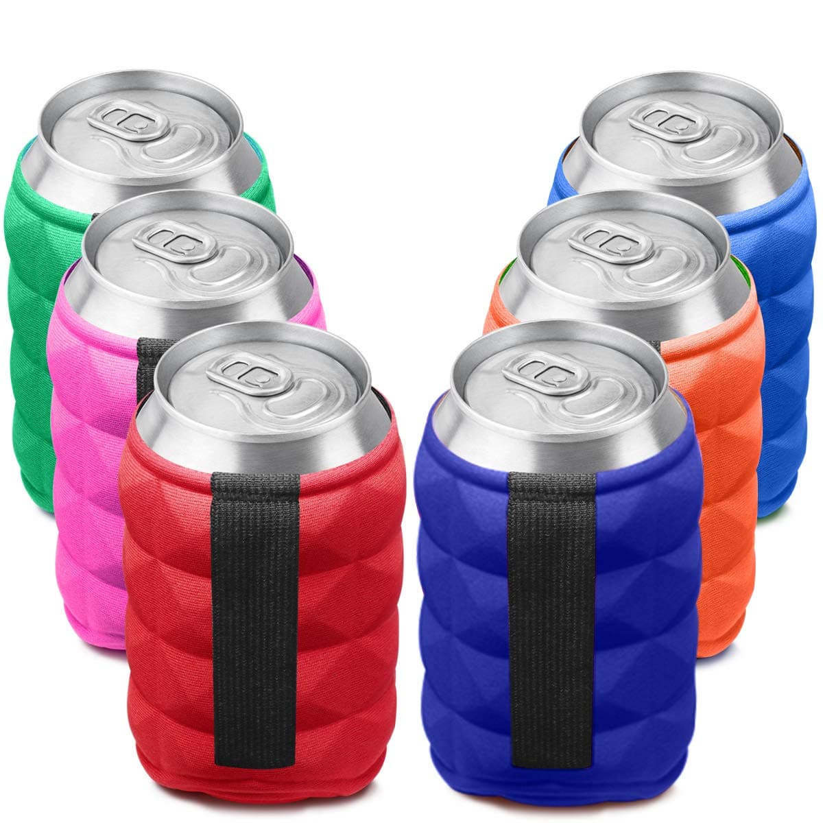 Super Soft Can Sleeves for Hot or Ice Cold Drink, Reversible Double Sided Embossed Design - 6 Pack Collapsible Insulated Soda Bottle Holder Premium Quality Many Color can Covers by Metric USA