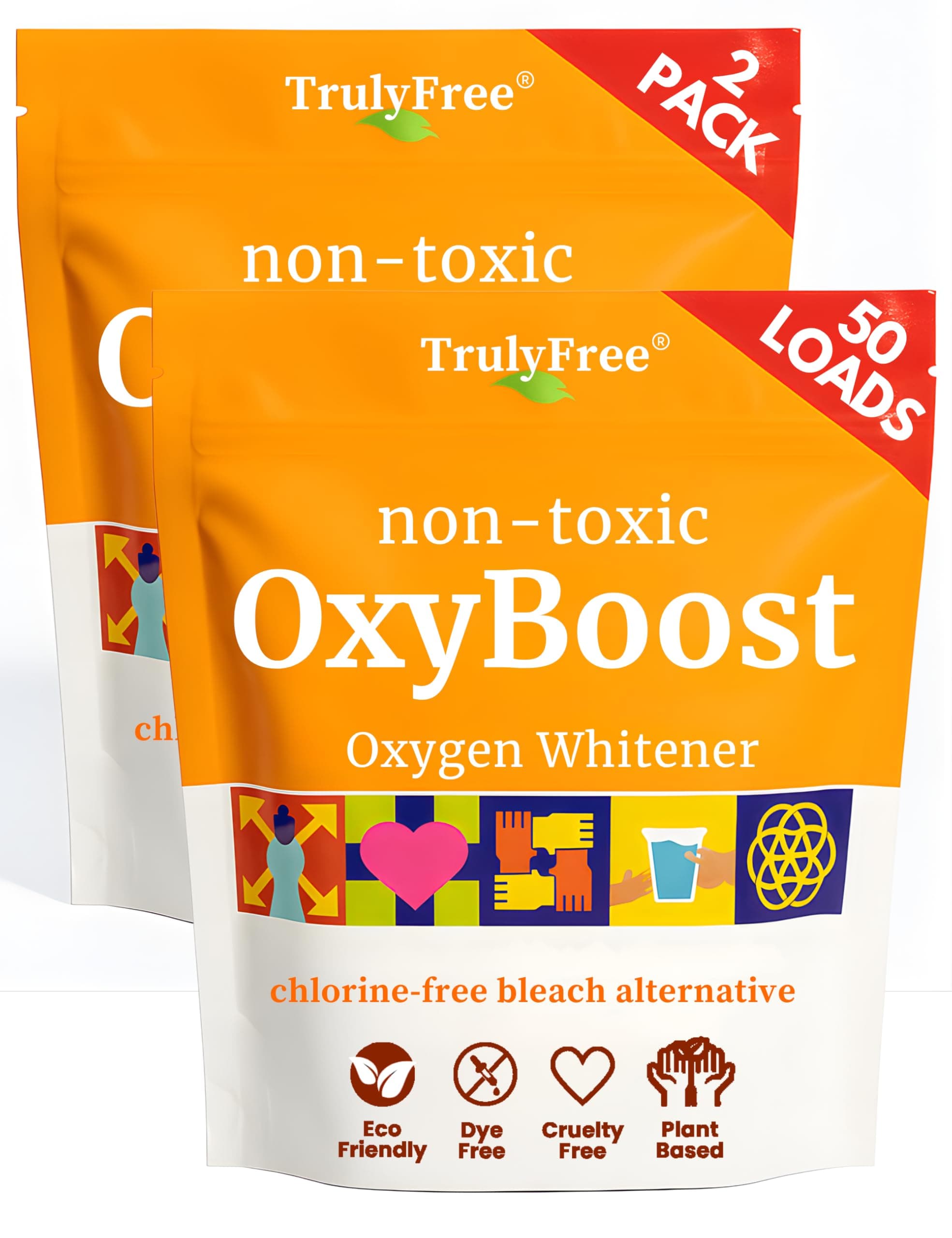 Truly Free OxyBoost - Oxygen Whitener & Clothes Stain Remover Laundry Detergent Powder with Sodium Percarbonate - Brightens Whites & Safe for Colors - Non-Chlorine, Gentle Yet Powerful - Pack of 2