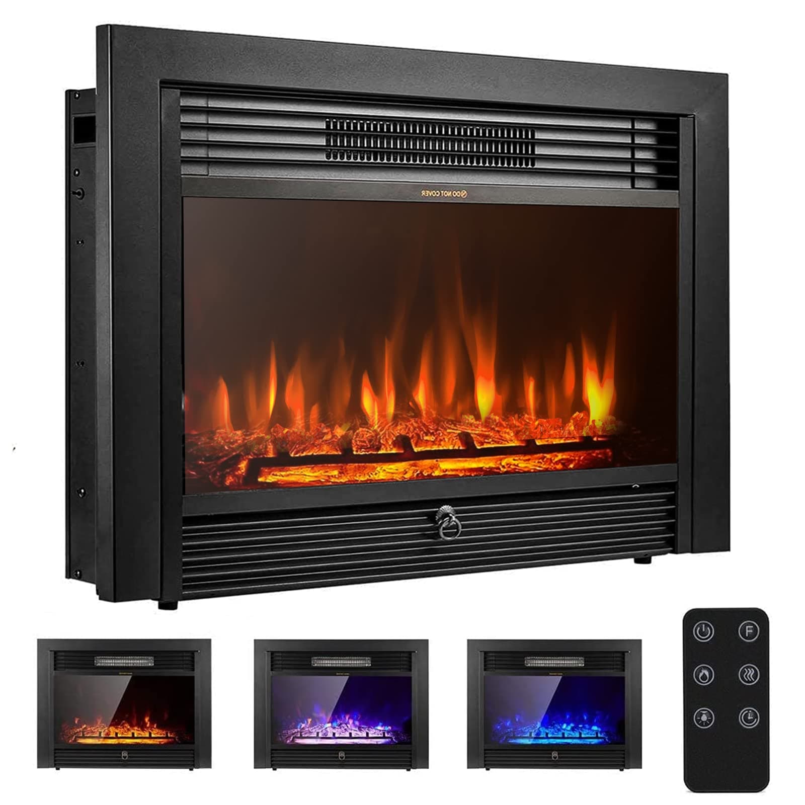 YODOLLA 28.5" Electric Fireplace Insert, Wall Recessed/Mounted or Freestanding Heater with Remote Control and 8 H Timer, 3 Color Adjustable Flames, 2 Modes Heat, 750/1500W, 5 Brightness Settings