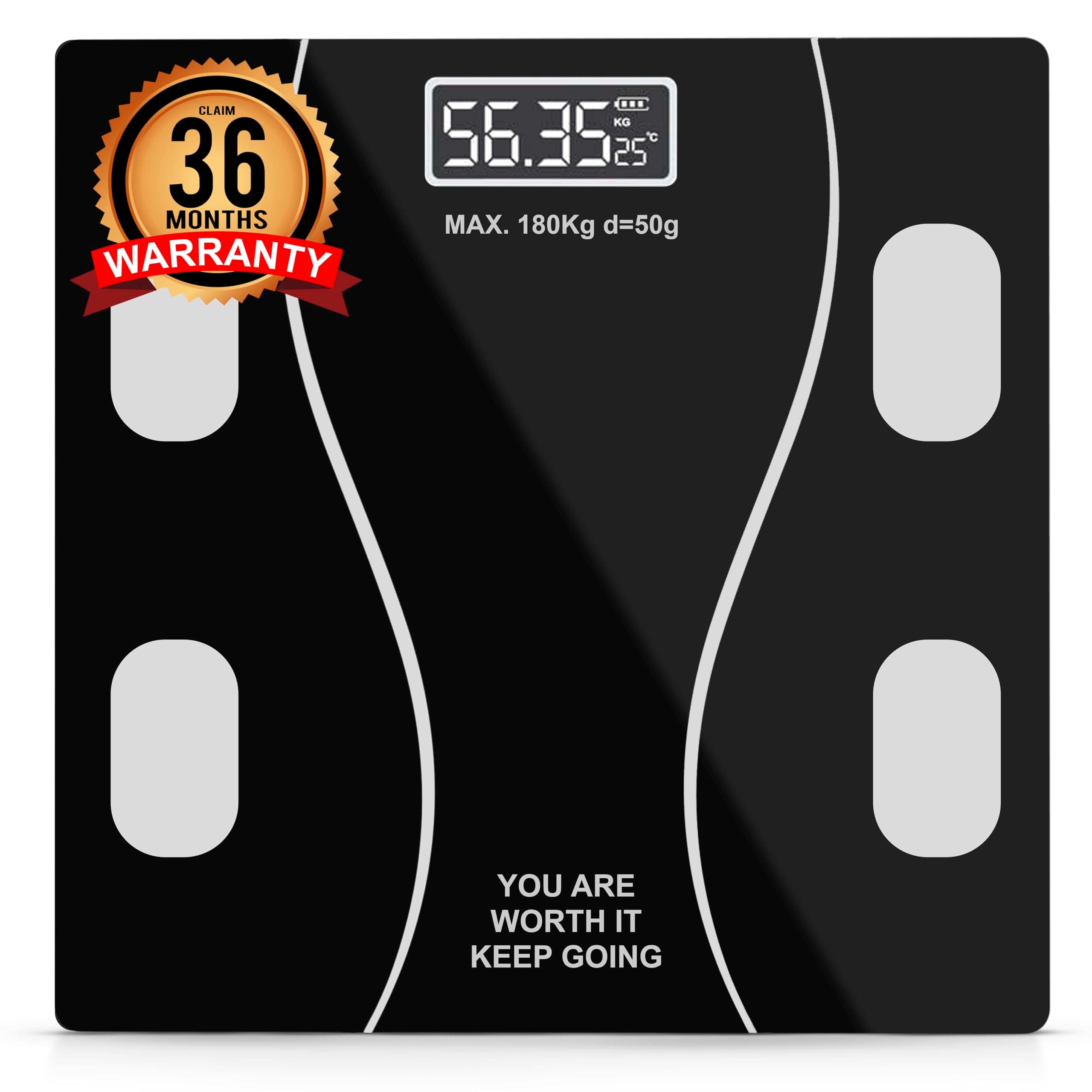 TEKCOOL Weight Machine for Body Weight Thick Tempered Glass LCD Display With 3 Years Warranty Weighing Scale (Hexa), 180 Kg