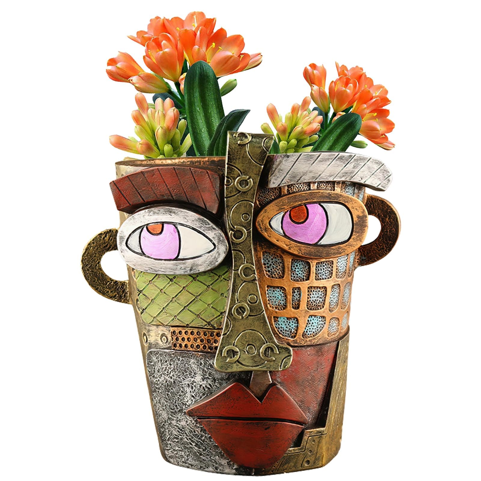 Midogaigai Abstract Face Planters Pots Head,Unique Head Planter for Indoor Plants,Funny Face Flower Pot,Colorful Plant Pots for Outdoor Garden Decor and Home Art Decoration(Classic)