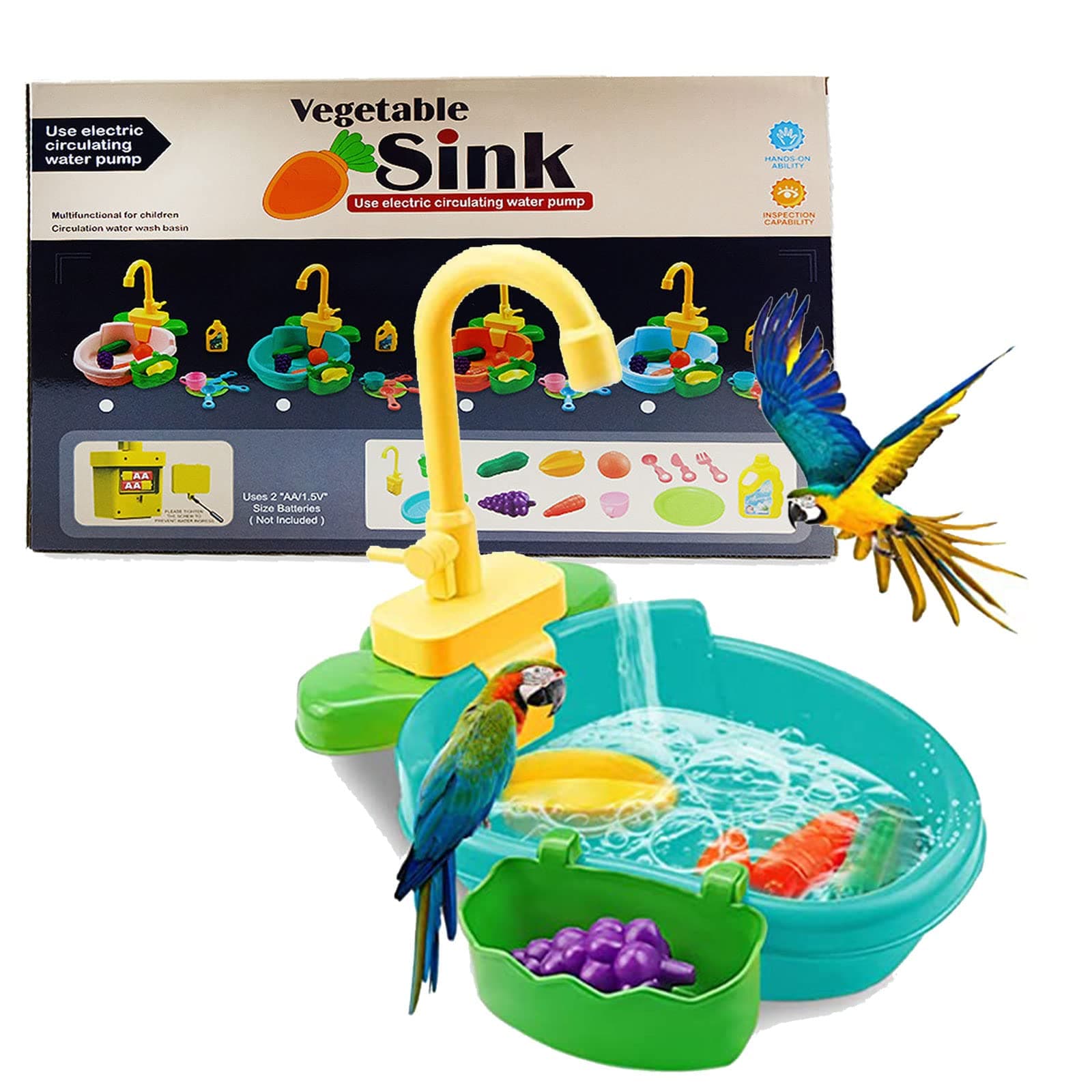 Parrot Bird Bathtub Pool,Bird Automatic Bathtub Swimming Bath Pool Toy with Faucet,Parrot Bird Shower Bathing Tub for Parakeets, Budgie, Cockatiel, Conure and Small Birds,Kids Toys