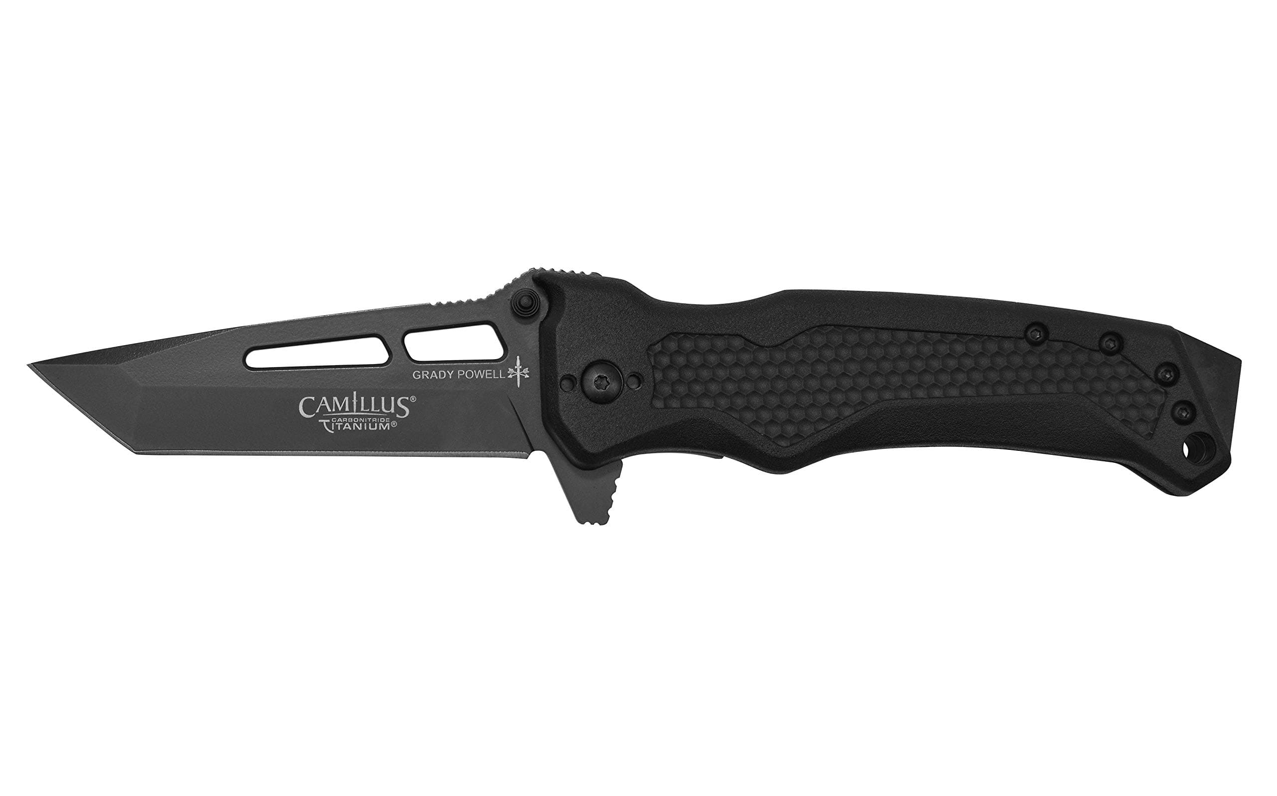 Camillus GB-8B Folding Knife, 3.25" / 8.3 cm Carbonitride Titanium AUS-8 Blade, GFN Handle, Black, 8" / 20.3 cm