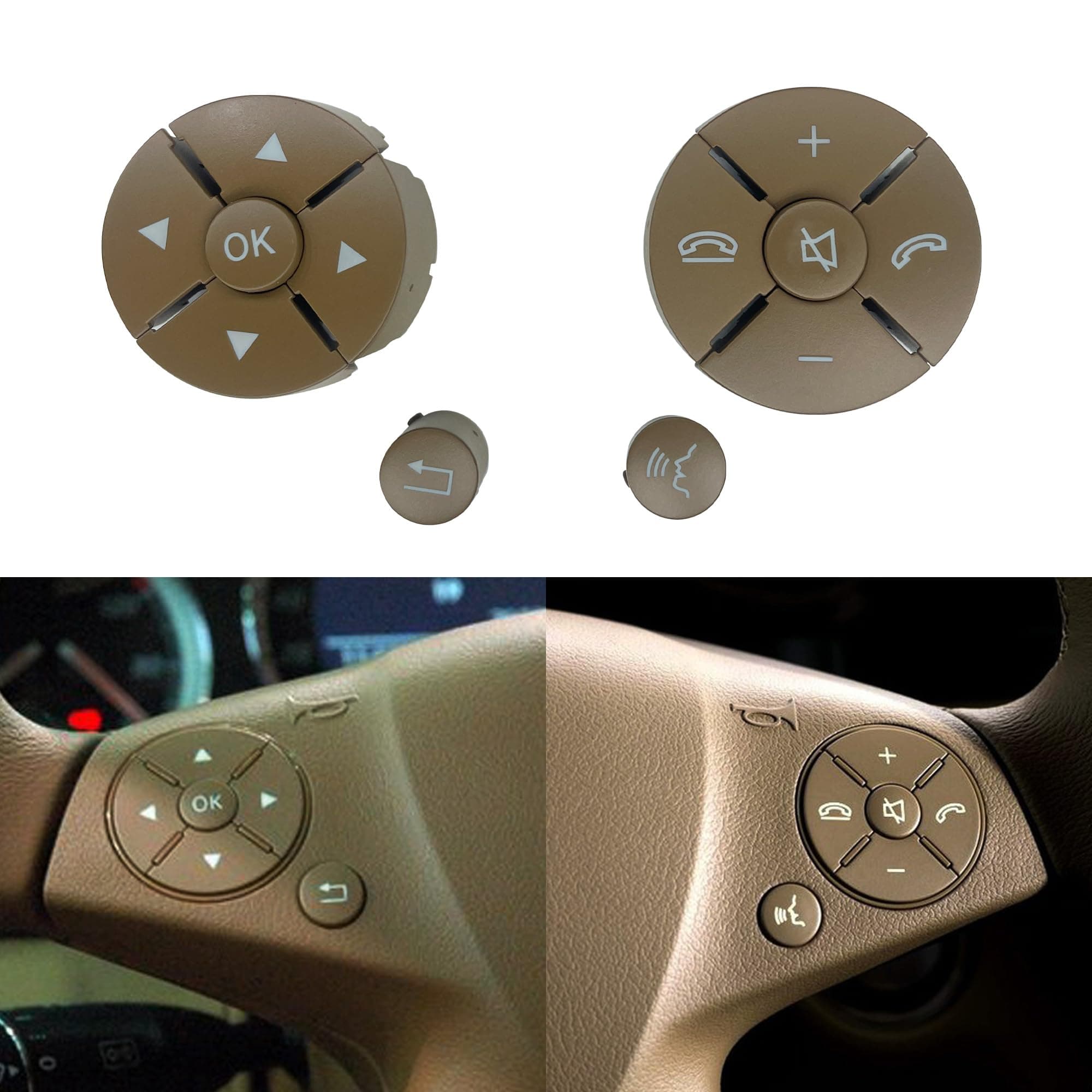 Car Steering Wheel Button Cover Replacement Voice Audio Control for Mercedes Benz C E S Class W204 W212 W221 GLK X204 (A Set Beige)