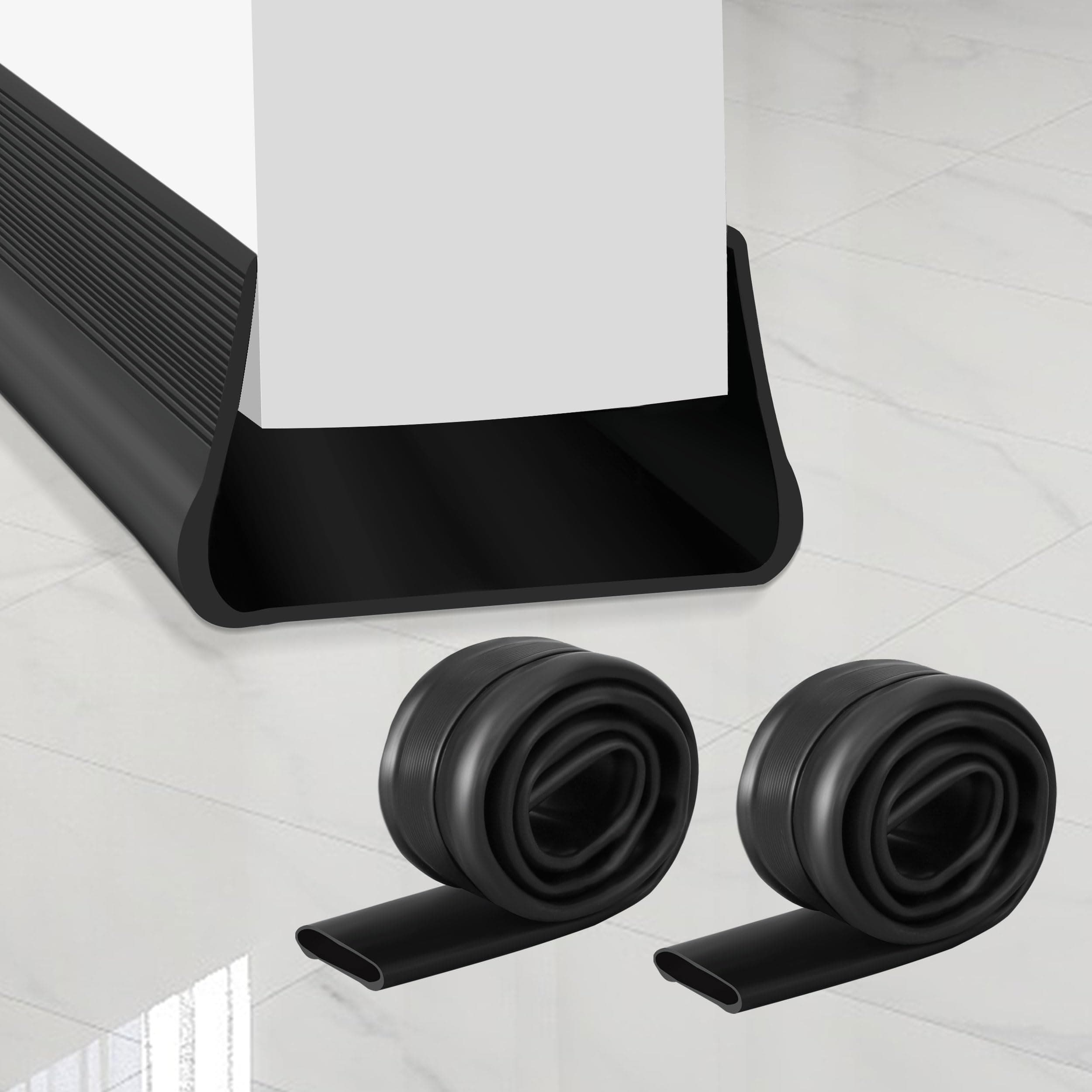 Door Draft Stoppers for Bottom of Door - 2 Pack Self Adhesive Door Sweep, Weather Stripping Door Seal, Noise Reduction, Energy Saving, Easy Installation 39" L X 2" W (Black, U Shape)