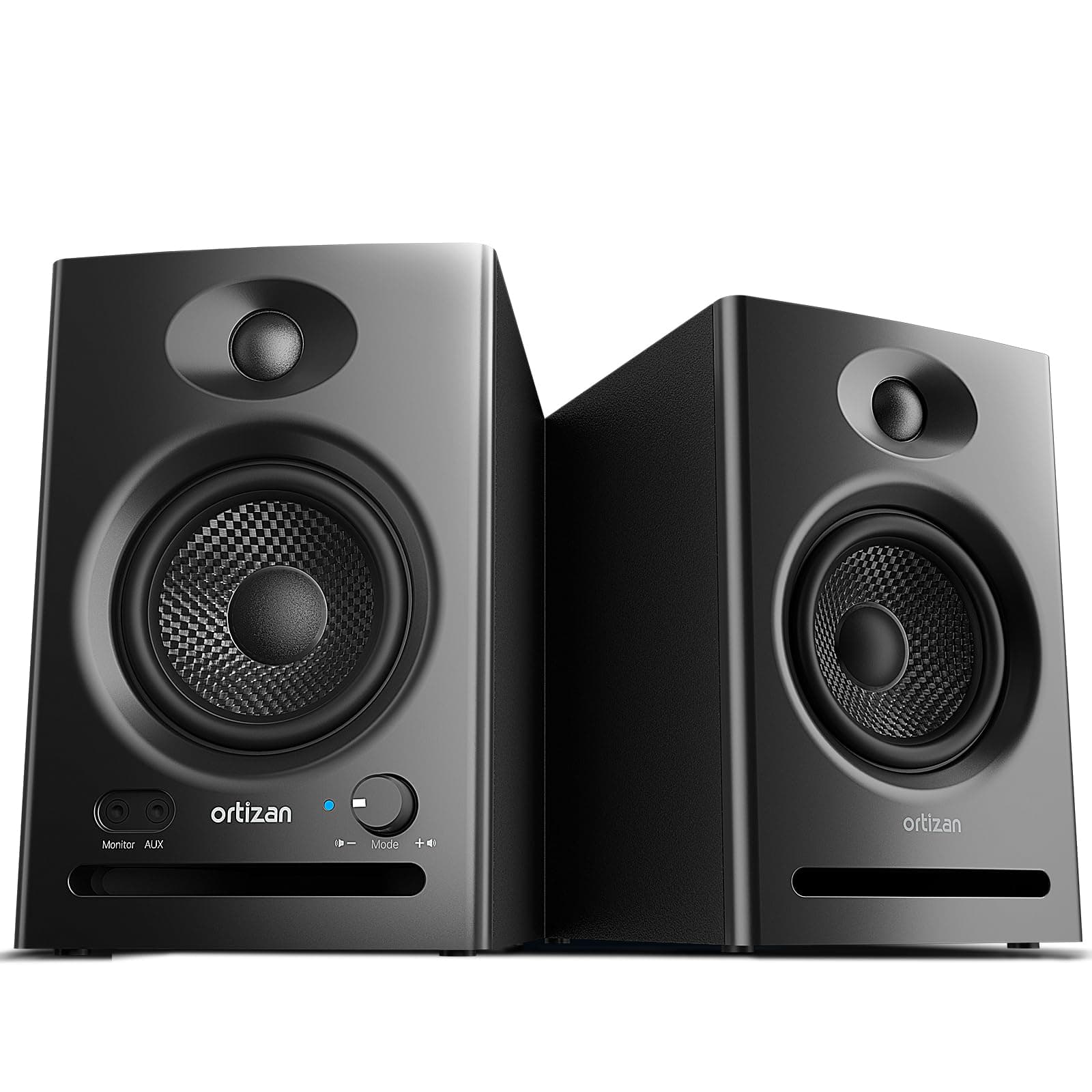 Ortizan C7 White Speakers - 2.0 Studio Monitors, Bluetooth 5.3, RCA, 3.5mm, 30W RMS, Near Field Music Production, 5 x 3" Drivers, 80Hz - 20KHz, 2 Year Warranty (Black)