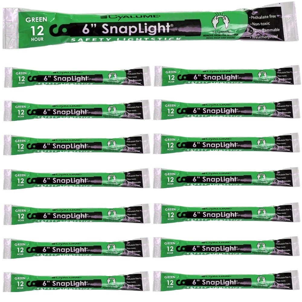 SnapLight Eco-Friendly Light Sticks, Green, 6" Long, 12 Hour Duration, Glow Sticks (15 Pack)