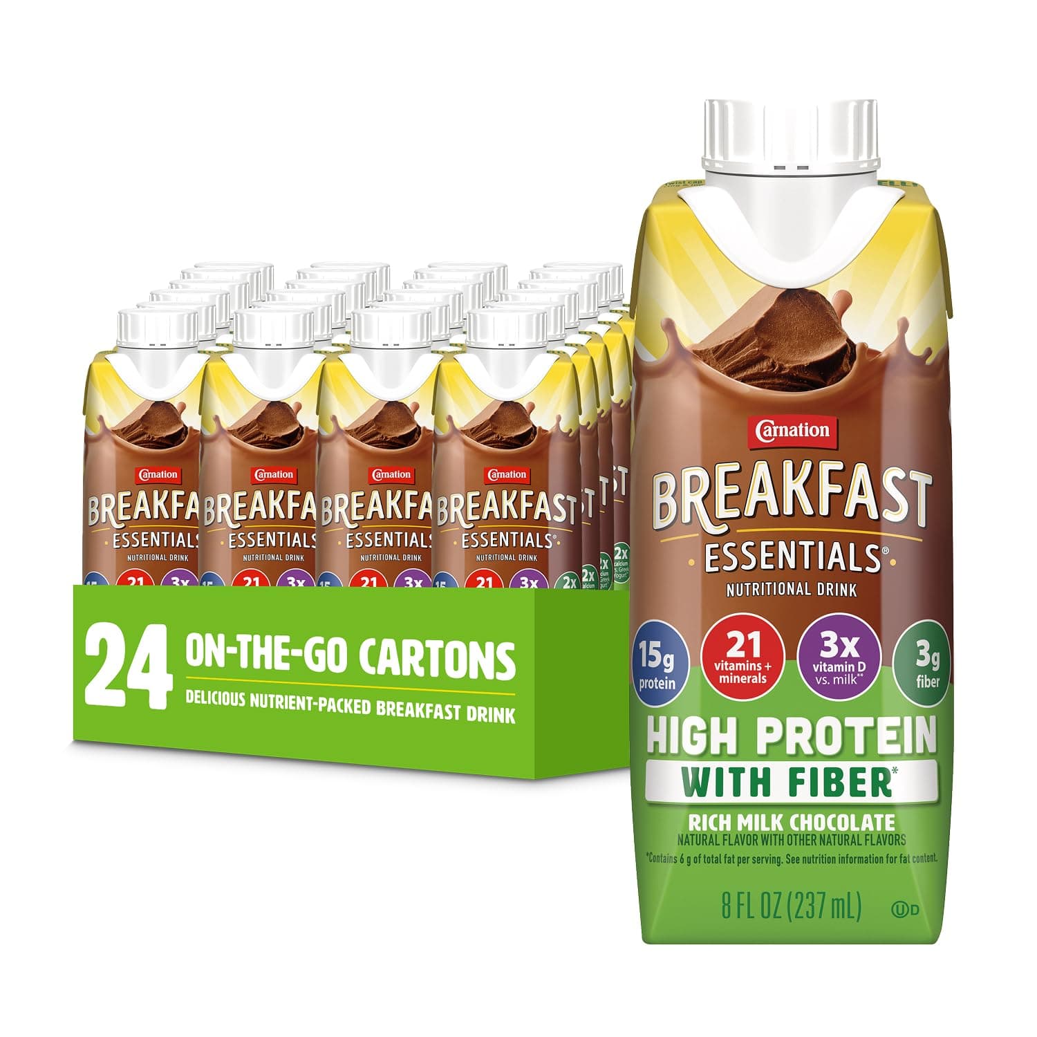 High Protein with Fiber Ready-to-Drink, 8 FL OZ Carton, Rich Milk Chocolate (Pack of 24)