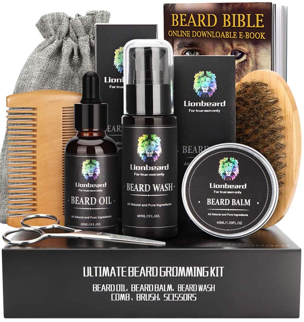 Beard Care Kit for Men Dad Beard Grooming & Care, Beard Oil Conditioner, Balm Wax, Beard Brush, Beard Comb, Moustache Scissors,Storage Bag, Ebook, Gifts Set for Him
