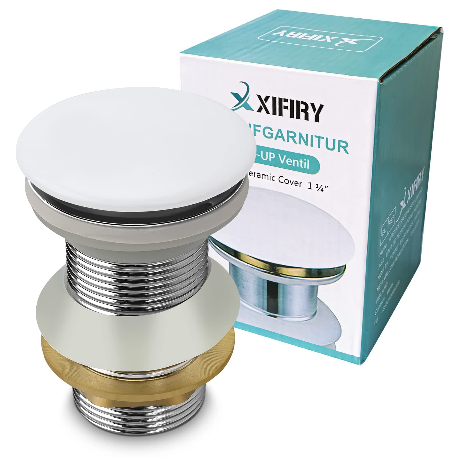 Chrome Unslotted Pop Up Basin Sink Waste Ceramic Waste Plug without overflow (White)