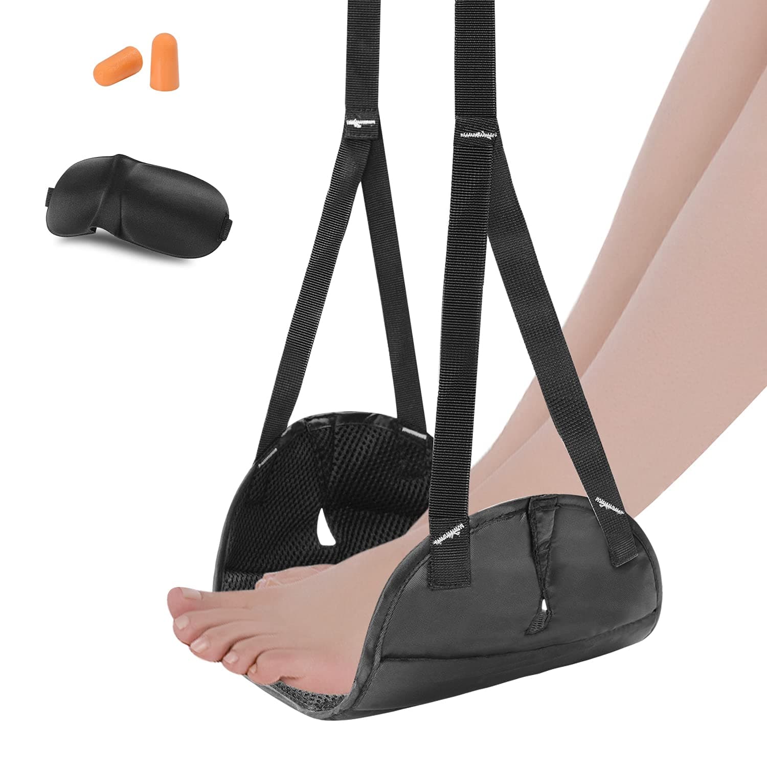 Footrest Foot Rest, Office Feet Rest Hammock, with 3D Memory Foam Eye Mask & Hearing Protection Earplugs, Prevent Swelling and Soreness, Provides Relaxation for Office/Home/Plane/Train
