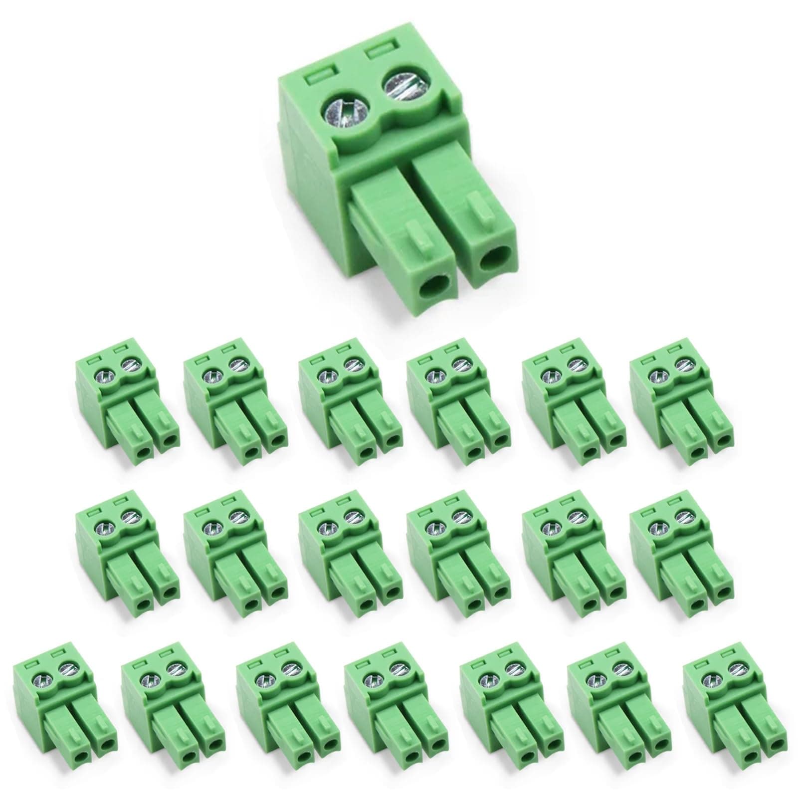 20 pcs 2 Pin KF2EDG 3.81mm Pitch Pluggable PCB Angle Screw Terminal Block Plug Connector Socket Panel Mount DIY